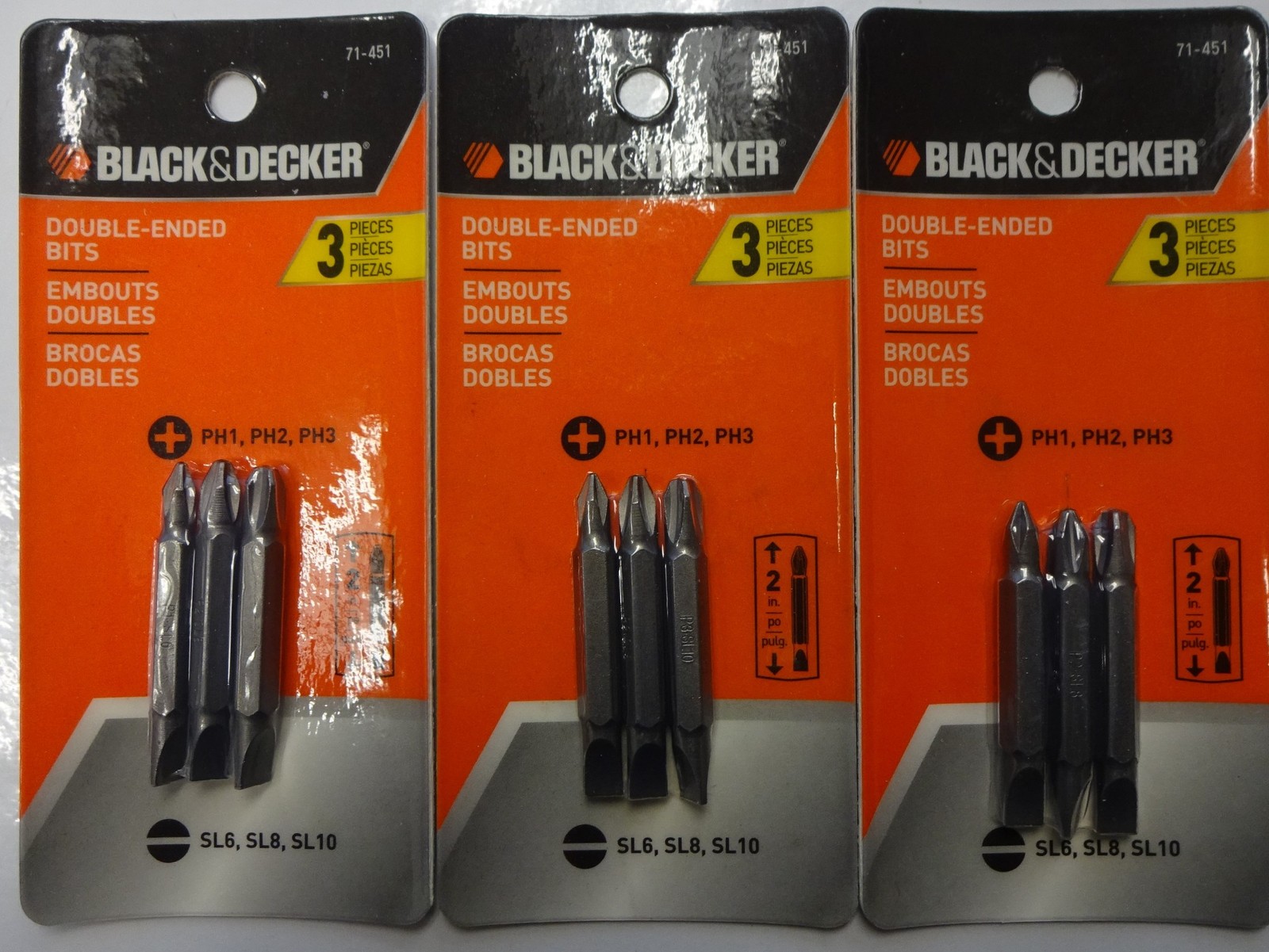 Black & Decker 3 Piece 2" Double End Screwdriver Bit Set 3-3Packs 71-451