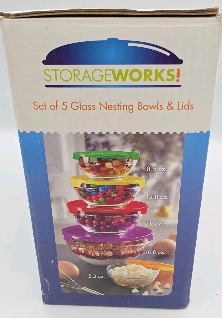 Vintage Storage Works Set Of 5 Nesting Bowls And 5 Lids