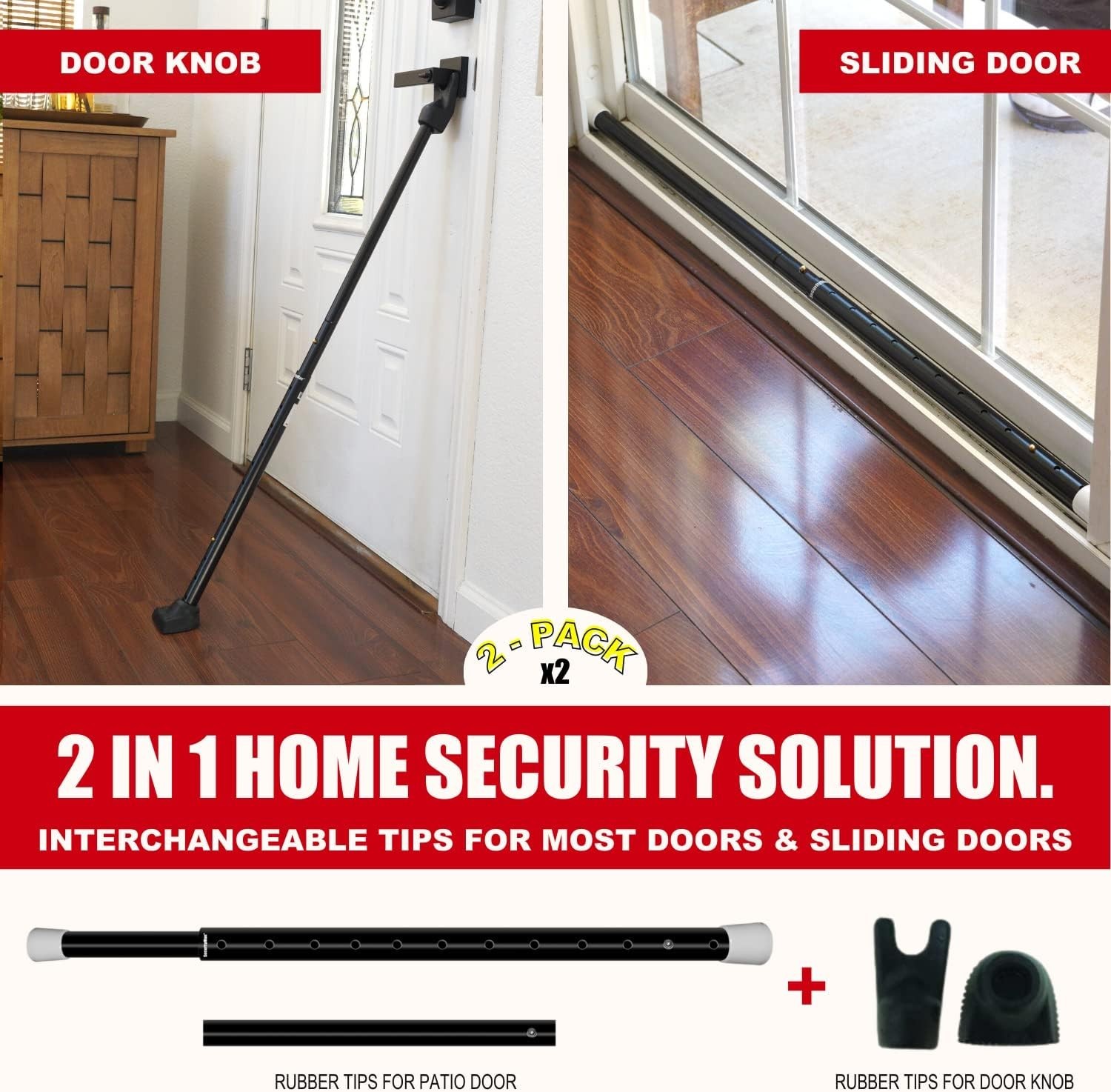 Two-in-One Iron Security Door Bar Pack Adjustable for Hinged and Sliding Doors
