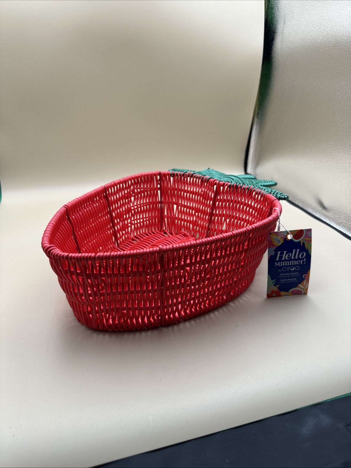 #N20- Strawberry Woven Basket Red And Green