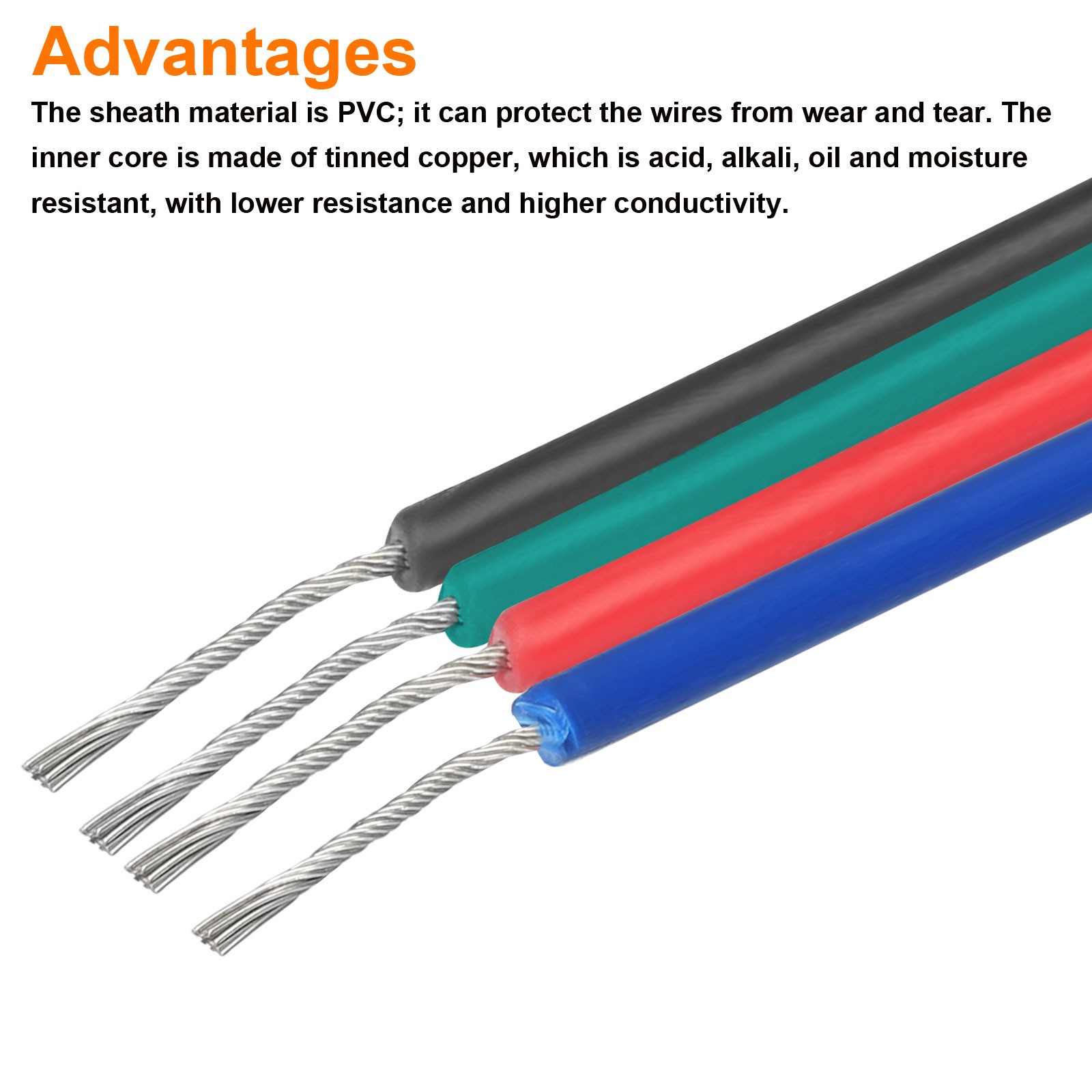 24 Gauge 4 Conductor Electrical Wire Tinned Copper Cable 25FT Stranded Hook-up