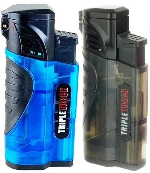 4 PACK QUAD Clear Color Torch Lighter Adjustable Flame W/Cigar Puncher