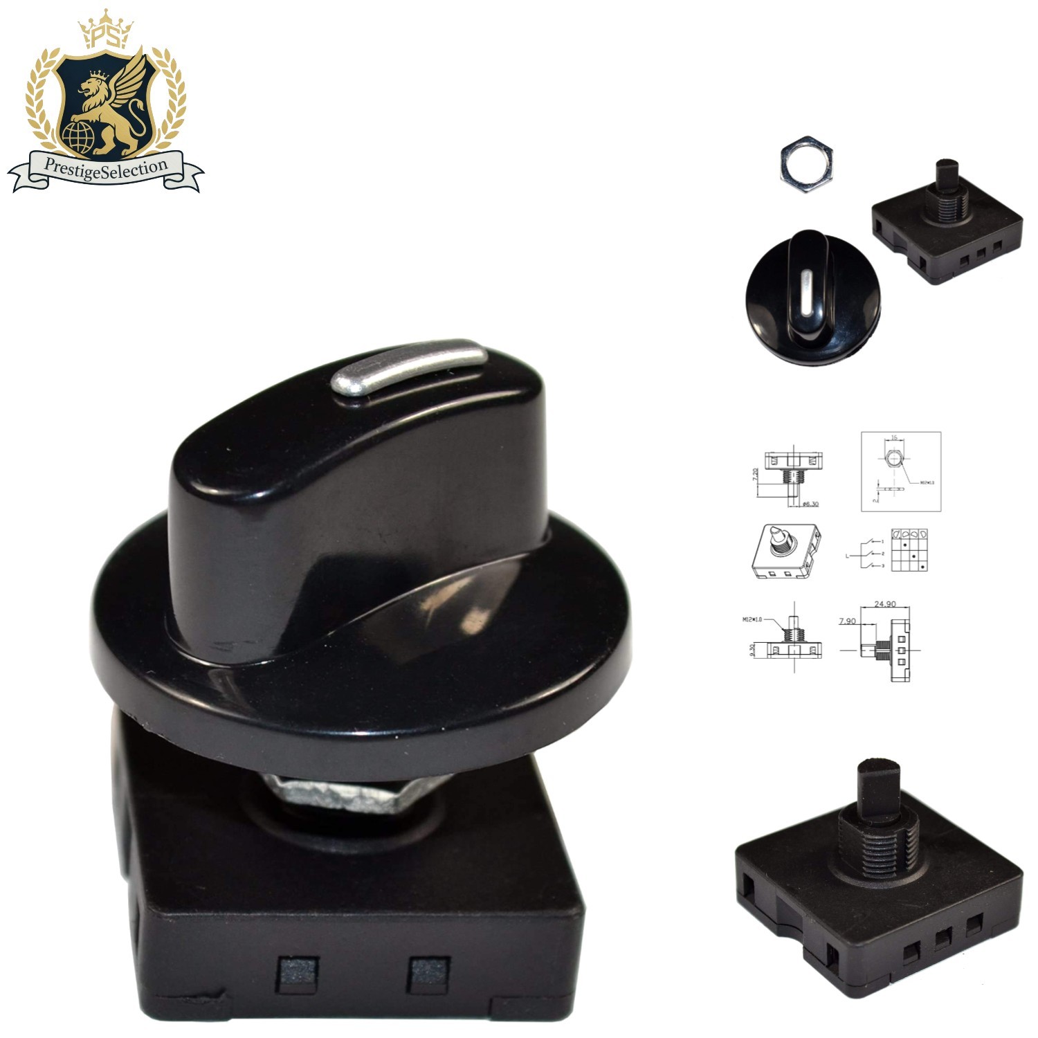 4-Position 3-Speed Rotary Switch, 10A-120V/250V - Versatile Fan & Heater Control