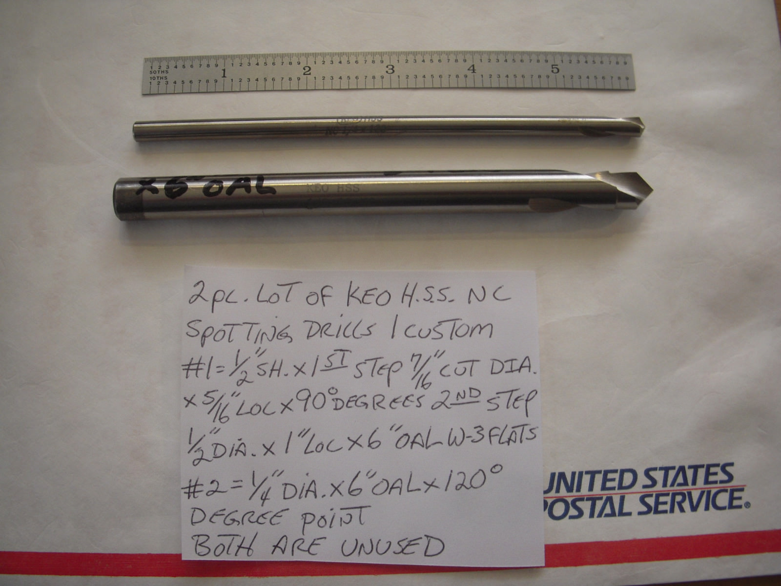 2PC LOT KEO NC SPOTTING DRILLS 1PC 7/16" X 6" X 90DEG. & 1PC 1/4" X 6" X 120DEG
