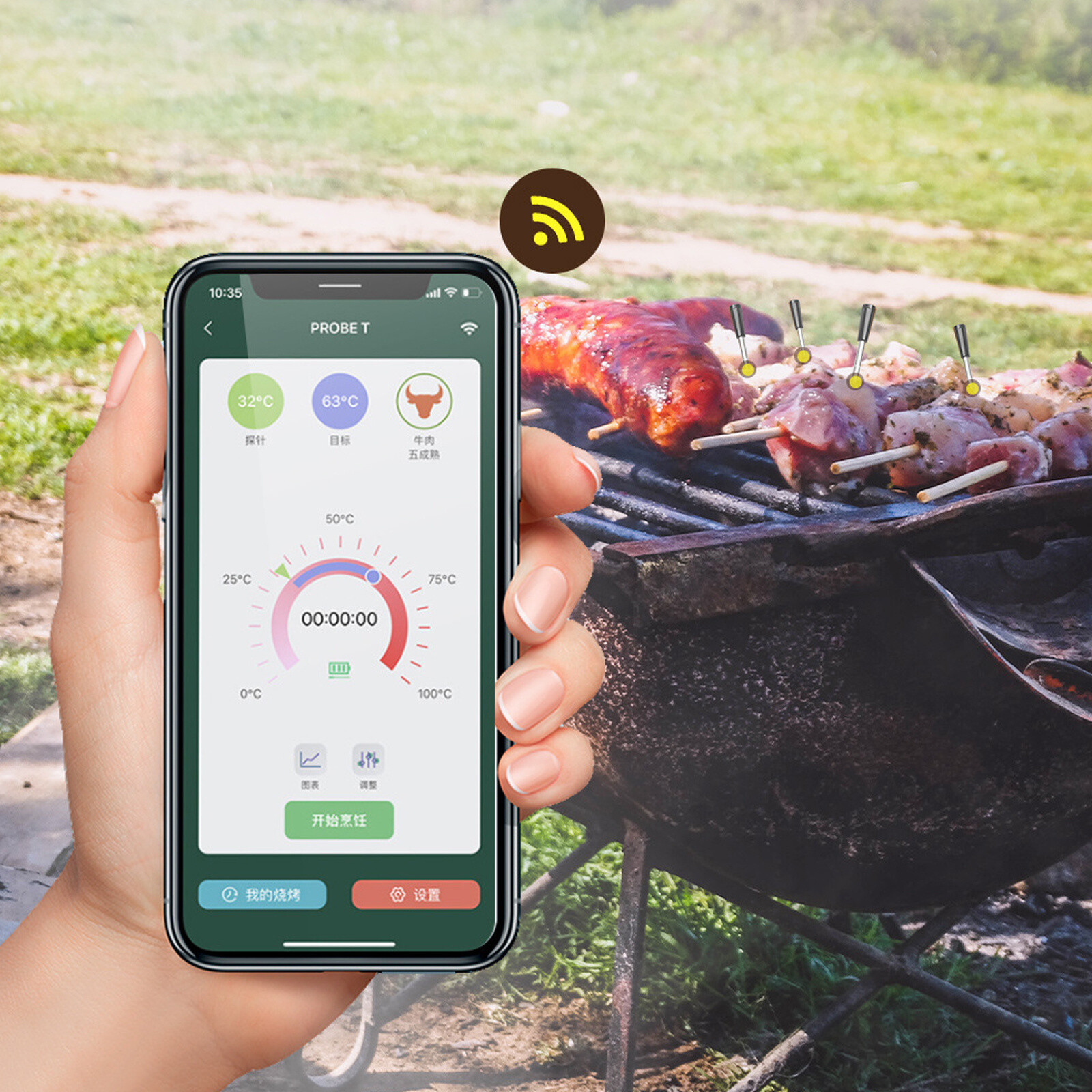 Wireless 4 Probe Digital Bluetooth Smart Meat Thermometer For Oven Grill BBQ
