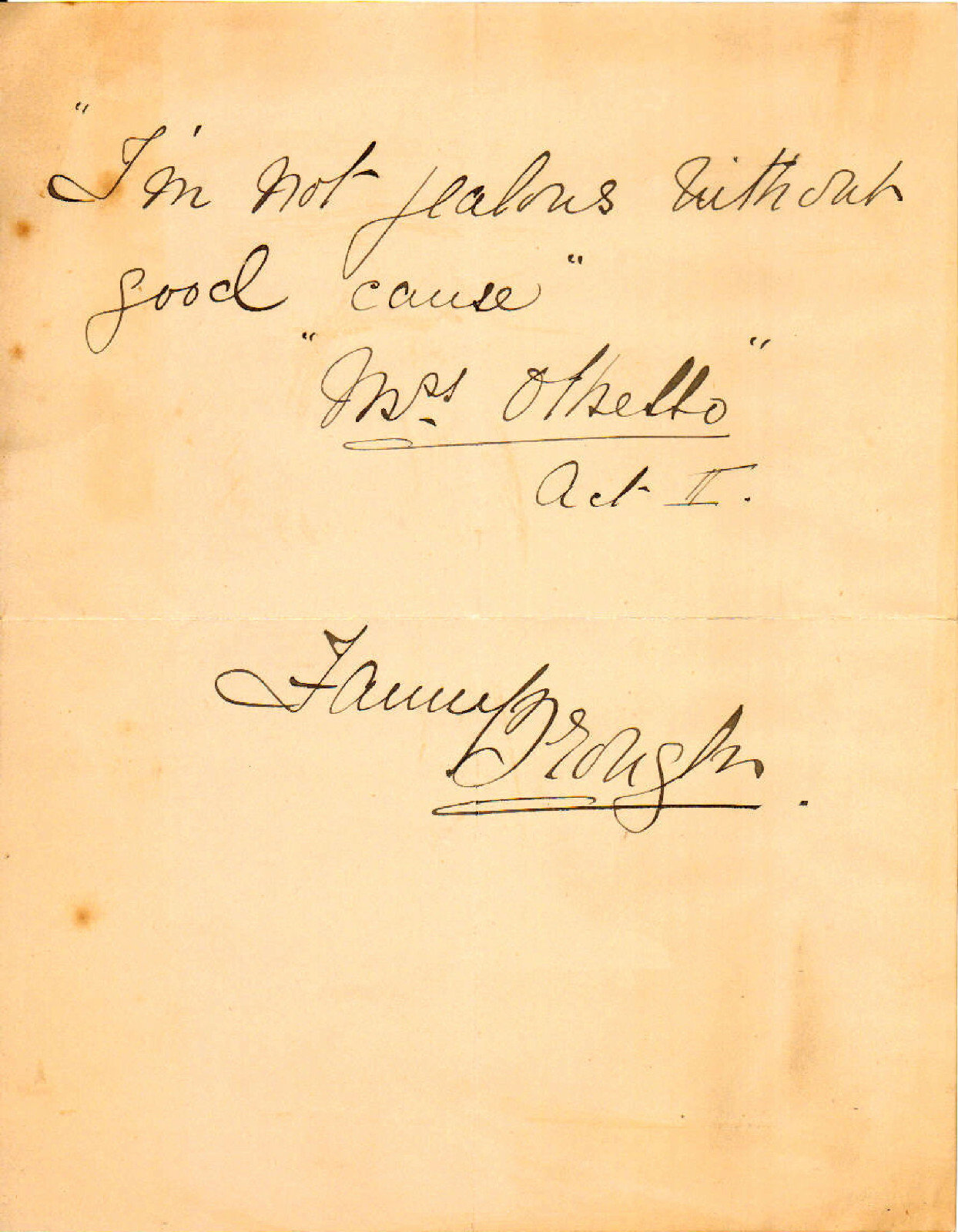 FANNY BROUGH (1852-1914) - British Stage Actress - Autograph Quote