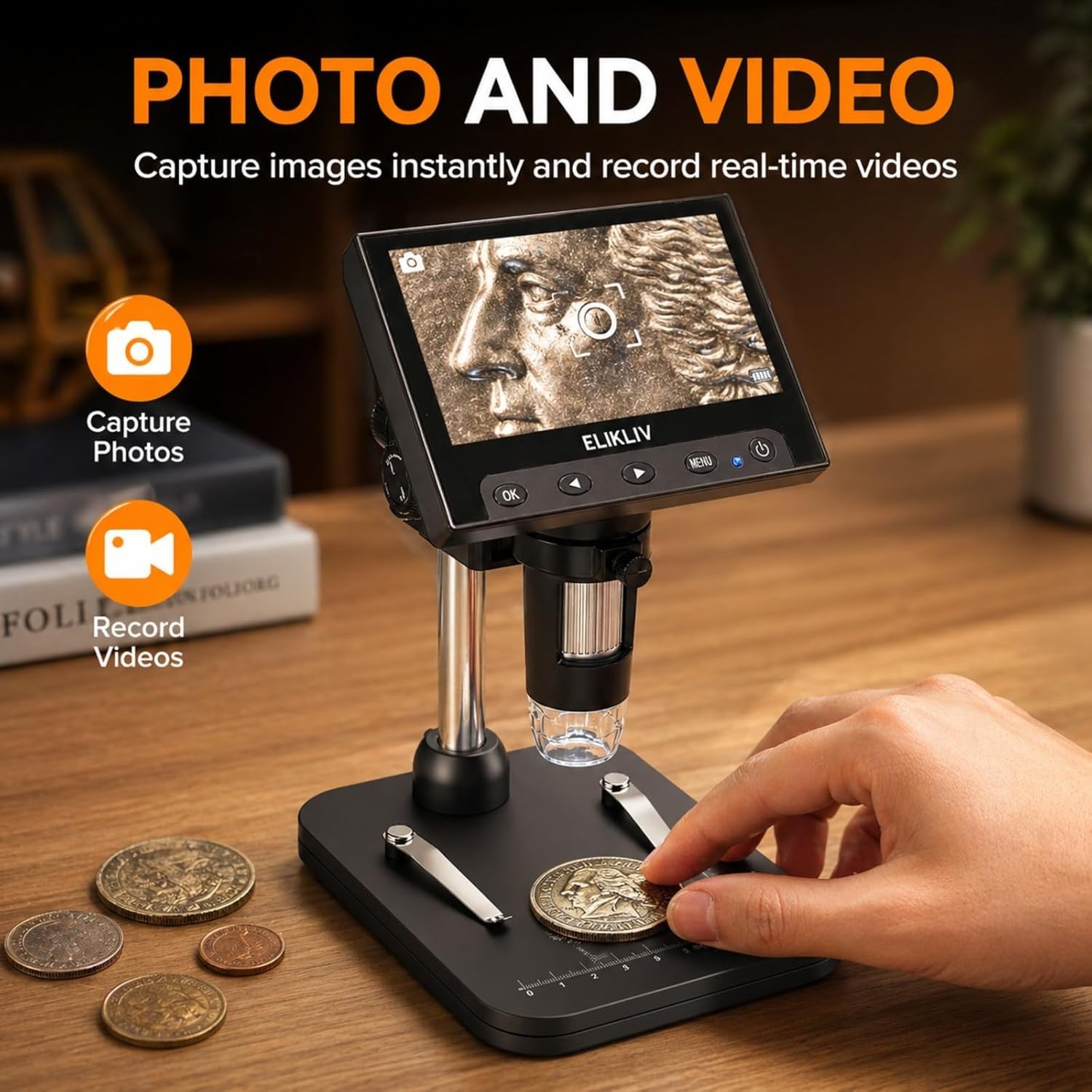 Digital Coin Microscope 4.3'' LCD 1000x Magnifier with LED Lights PC Compatible