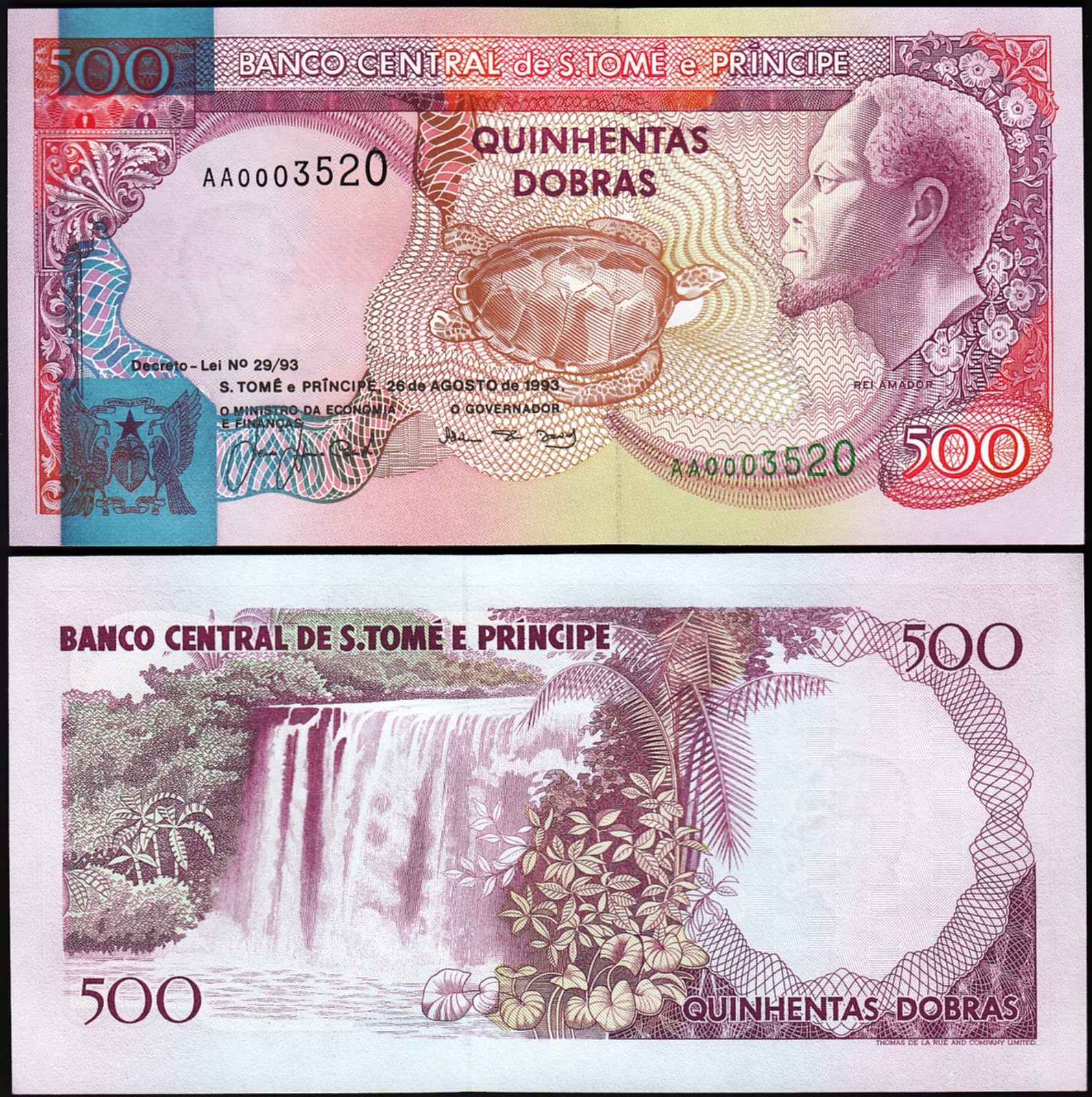 St. Saint Thomas - Sao Tome 500 Dobras 1993 Low Serial AA 000**** UNC P-63