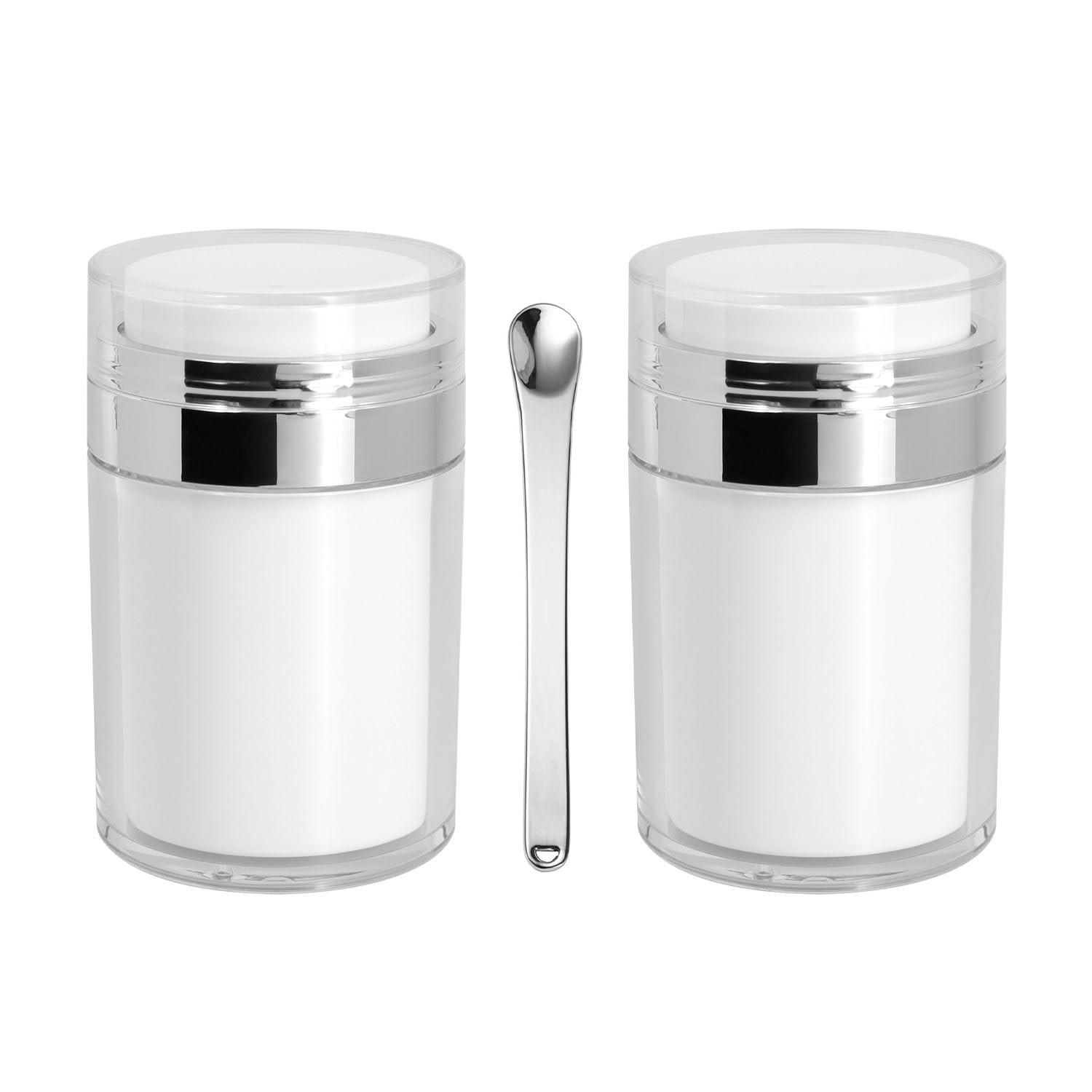 2Pack Airless Pump Jars with Cosmetic Spatula, 3.5 oz Empty Refillable Cosmet...