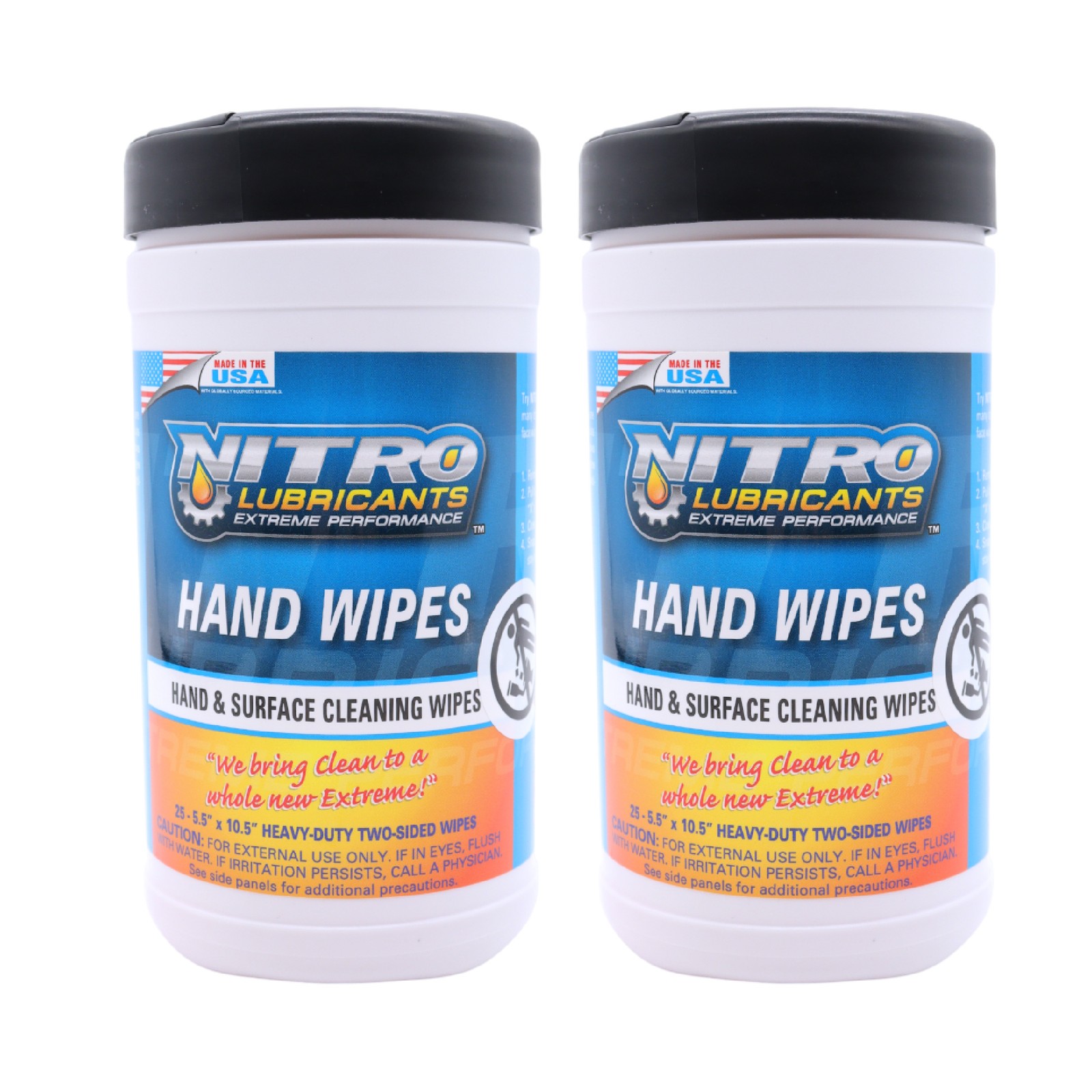 Nitro Lubricants Hand & Surface Cleaning Wipes – Heavy Duty, 25 Count (2-Pack)