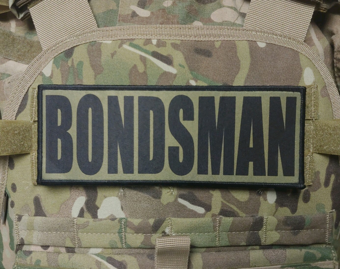 BONDSMAN 3X8 Black on OD GreenPatch for Plate Carrier Bail Bonds Agent