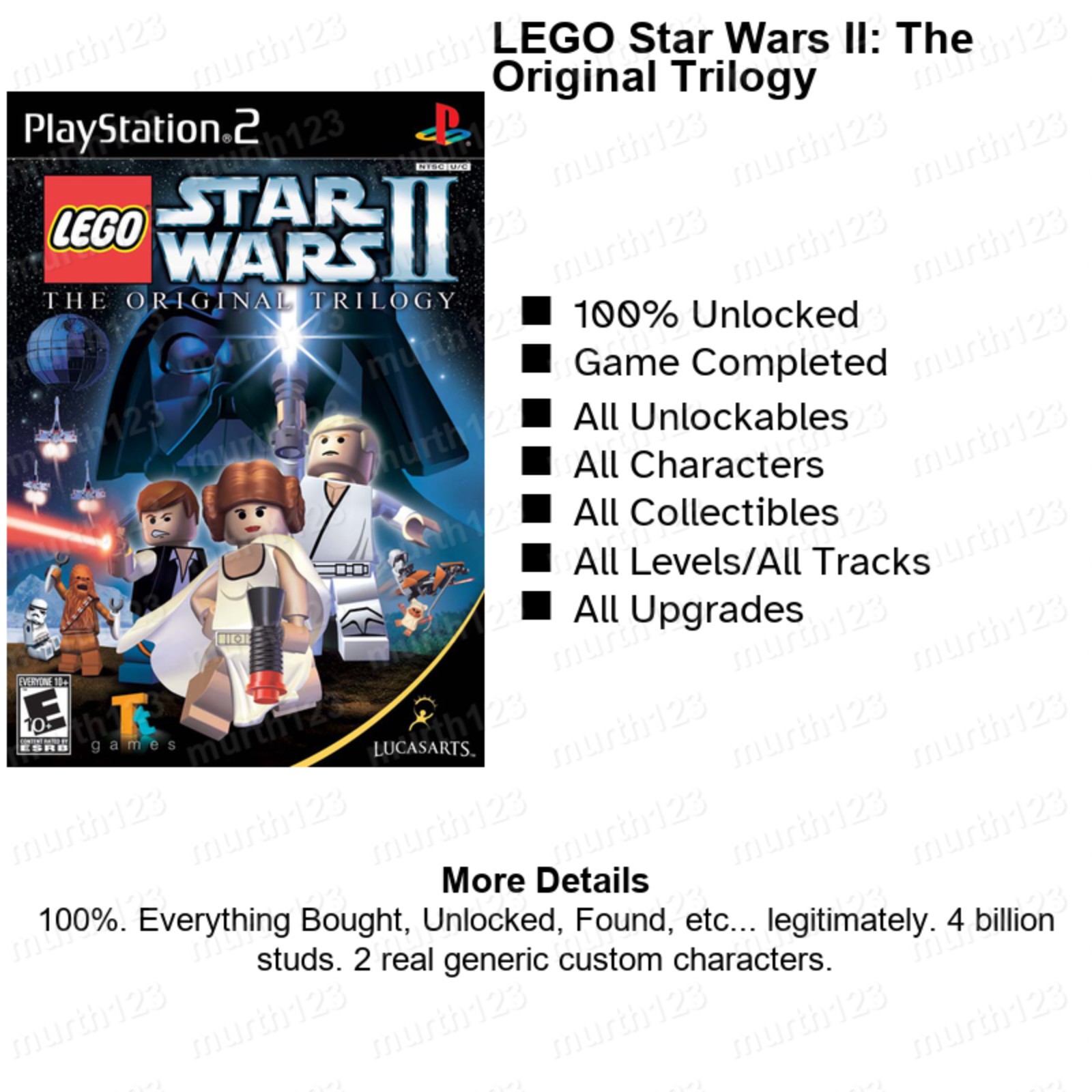 LEGO Star Wars Batman Indiana Jones Racers PS2 Memory Card 100% Beaten Unlocked
