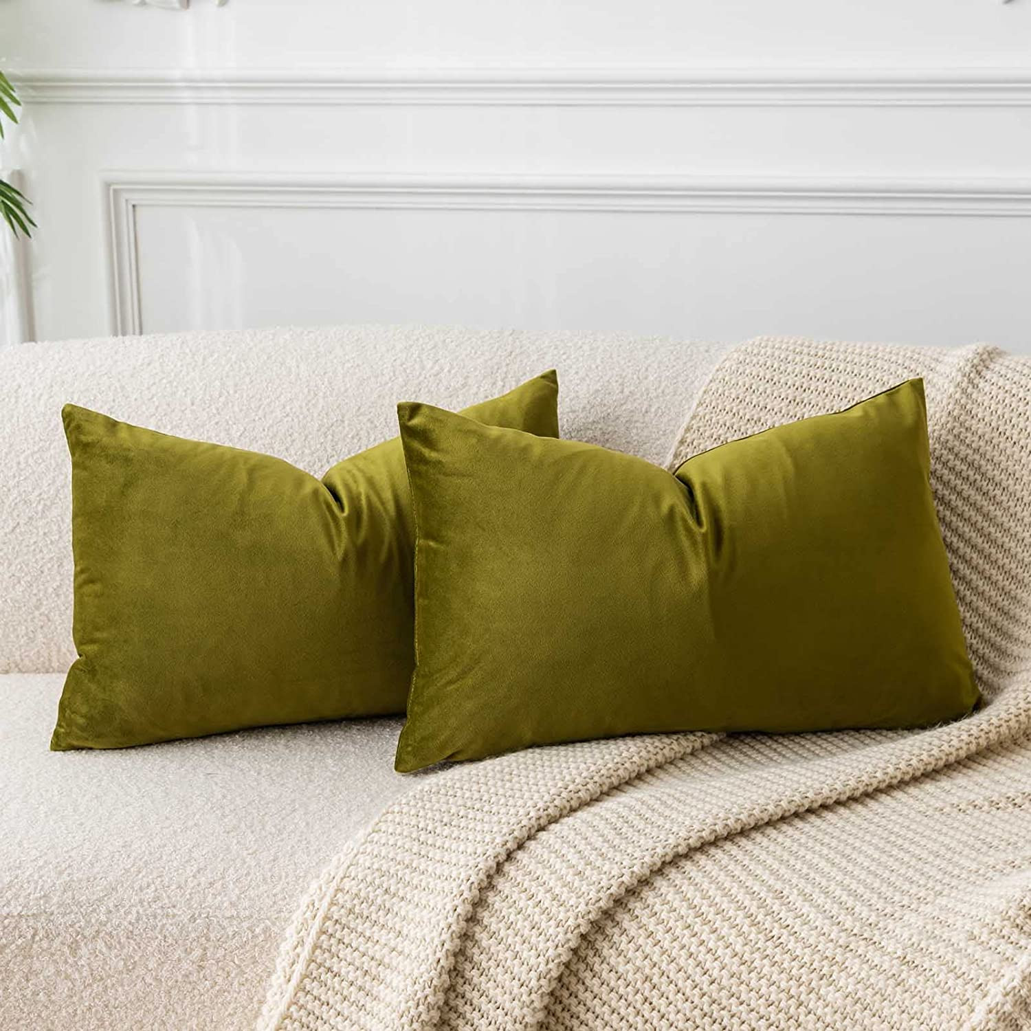 Olive Green Decorative Velvet Throw Pillow Covers 16x24Pack of 2 Luxury Soft ...
