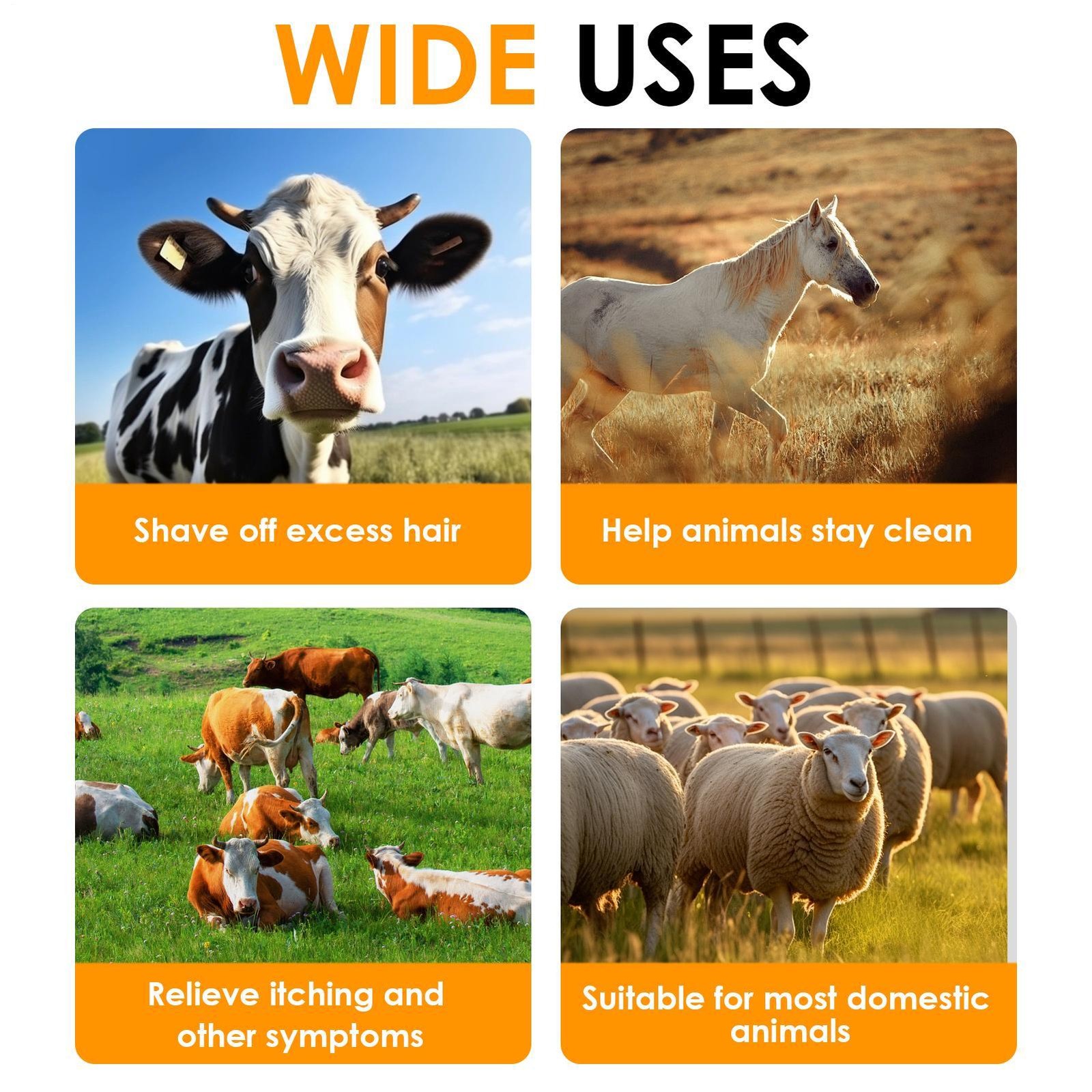 Livestock Scratching Brush 4 Pack with Mounting Screws for Horses, Cows, Goats