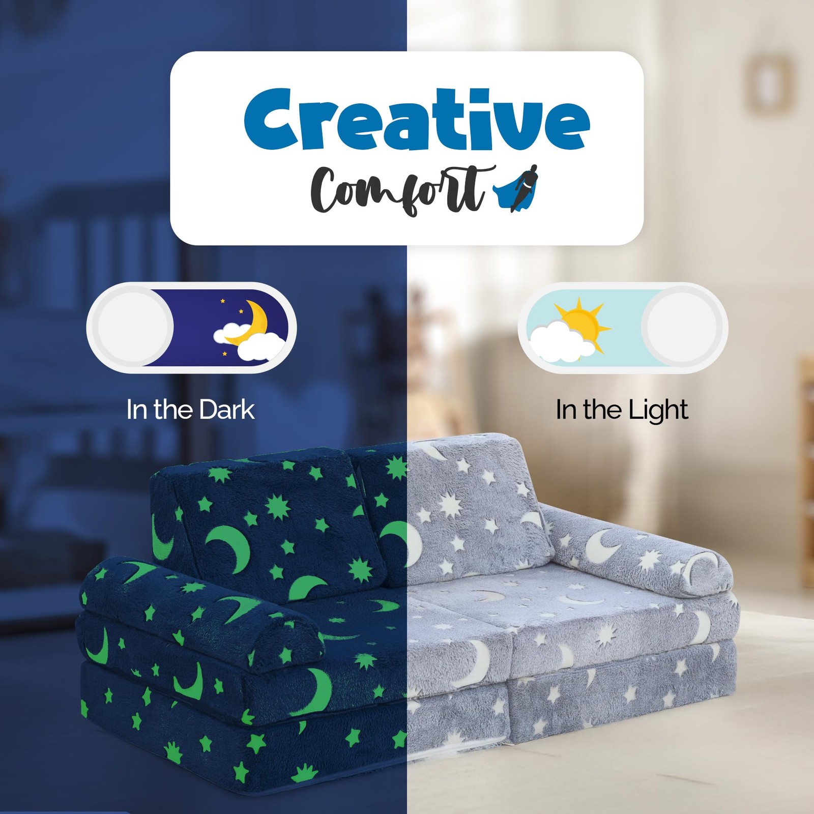 2-Seater Modular Play Couch – 10pc Glow in the Dark Creative Couch for Playro...