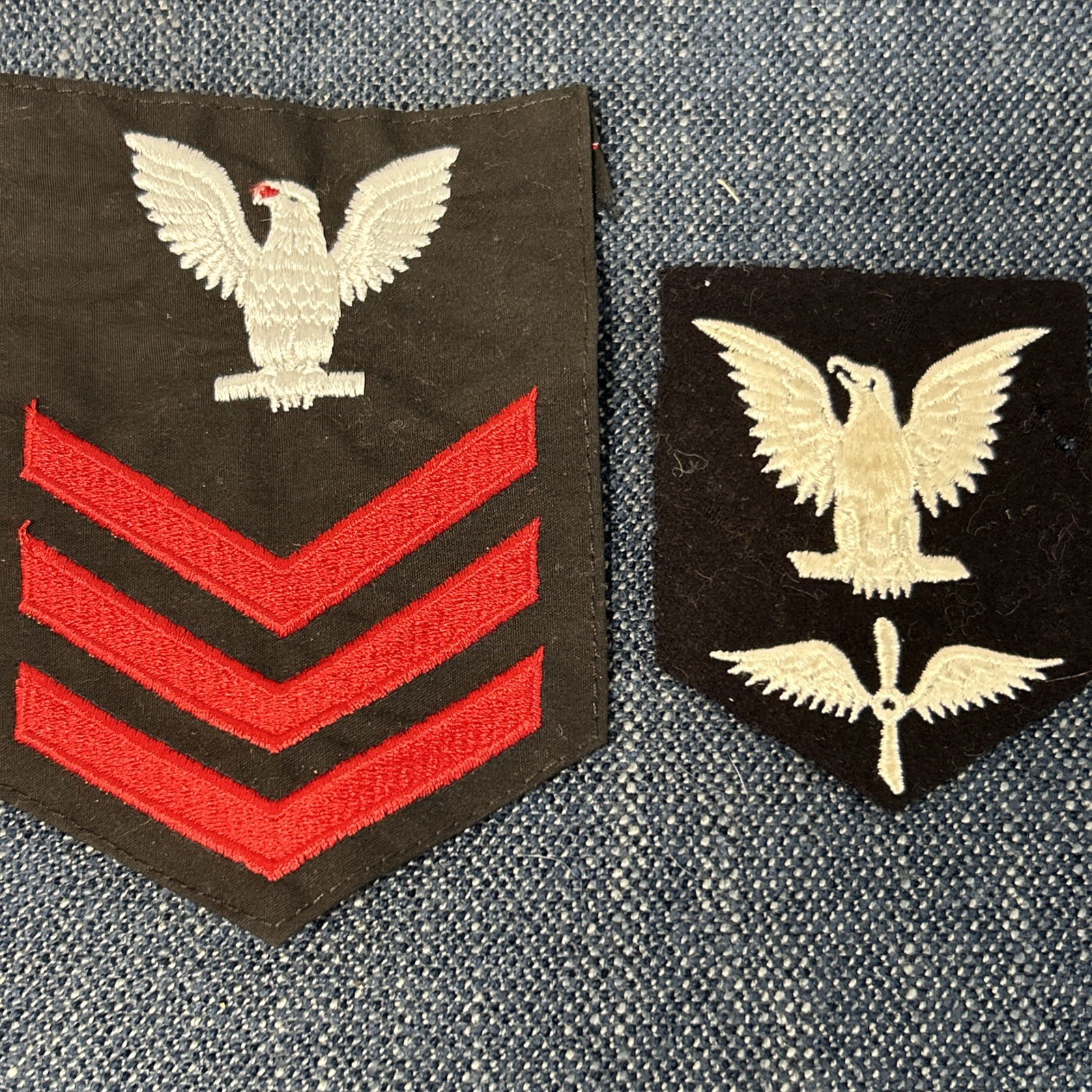 2 WWII USN US Navy White Eagle Bird Patch On Black