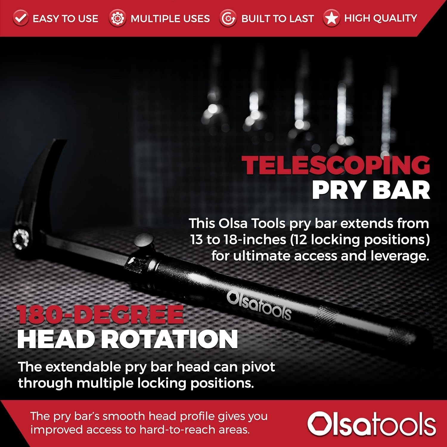 Adjustable Pry Bar | Adjustable Angles & Extendable Length From 13.3"-18.5" | Ex