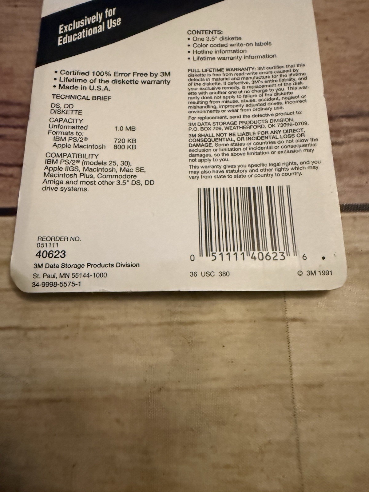 3M DS DD 3.5" Diskettes Formatted IBM Double Sided/Density Sealed Single Defect