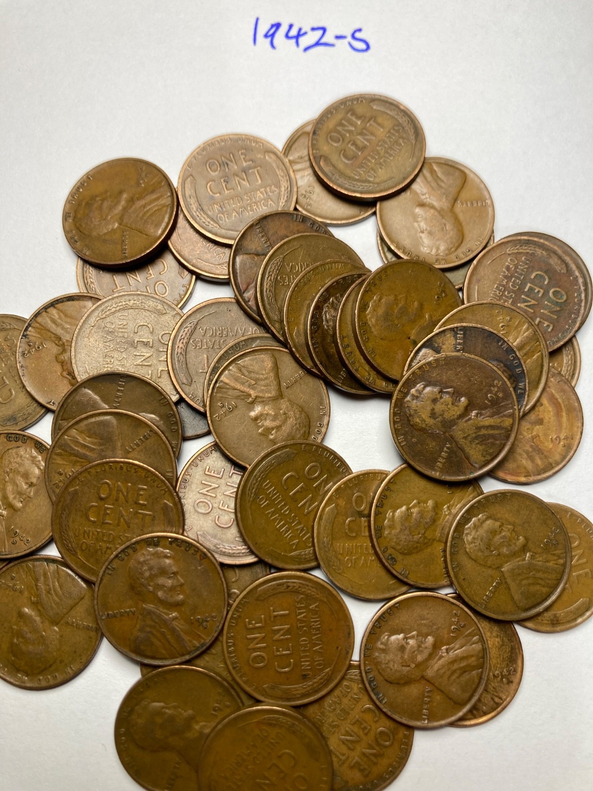 1942-S LINCOLN WHEAT CENT PENNY ROLL, nice condition