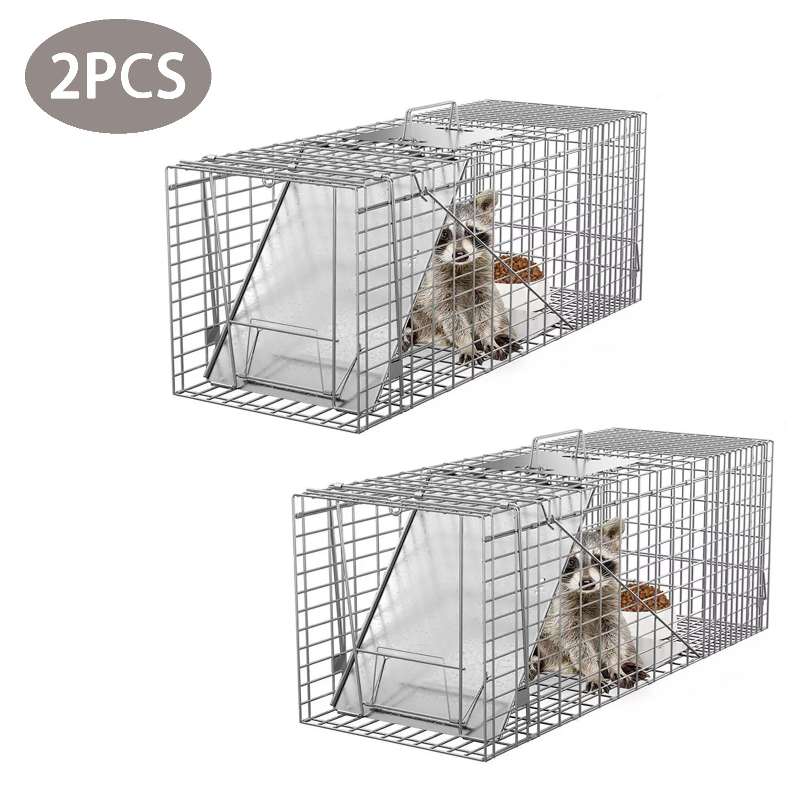 2X Live Animal Trap Cage 32" Steel Cage Raccoon Rat Cage w/Iron Door For Rodent