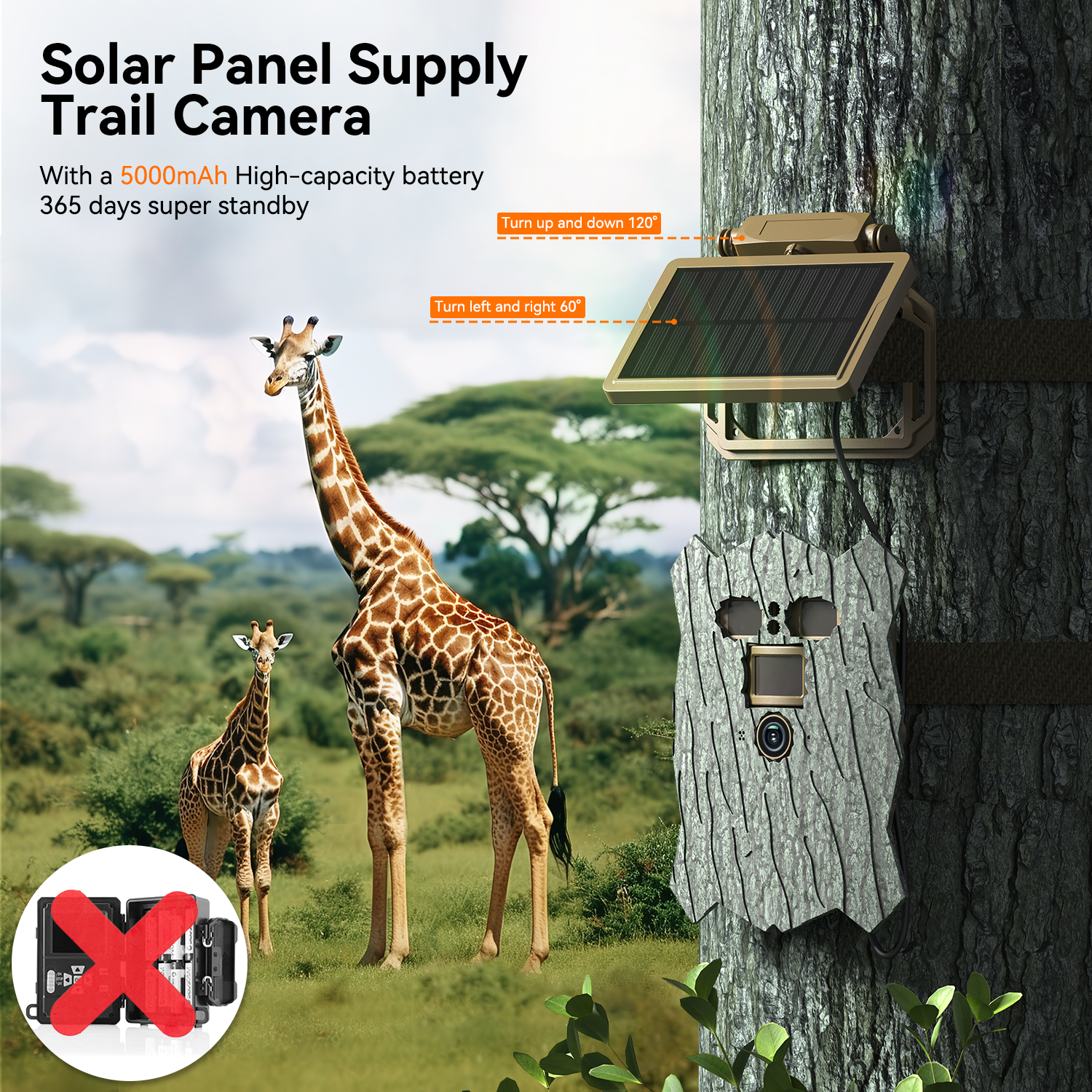 Trail Camera Solar Powered, 46MP 4K Game Wildlife Camera WIFI Night Vision