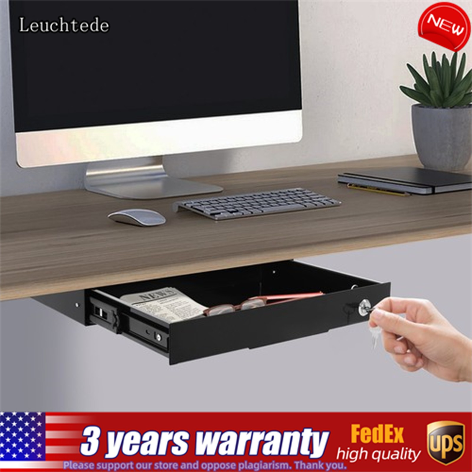 Under Desk Mounted Sliding Pull-out Drawer Drawer Storage Organizer For Office