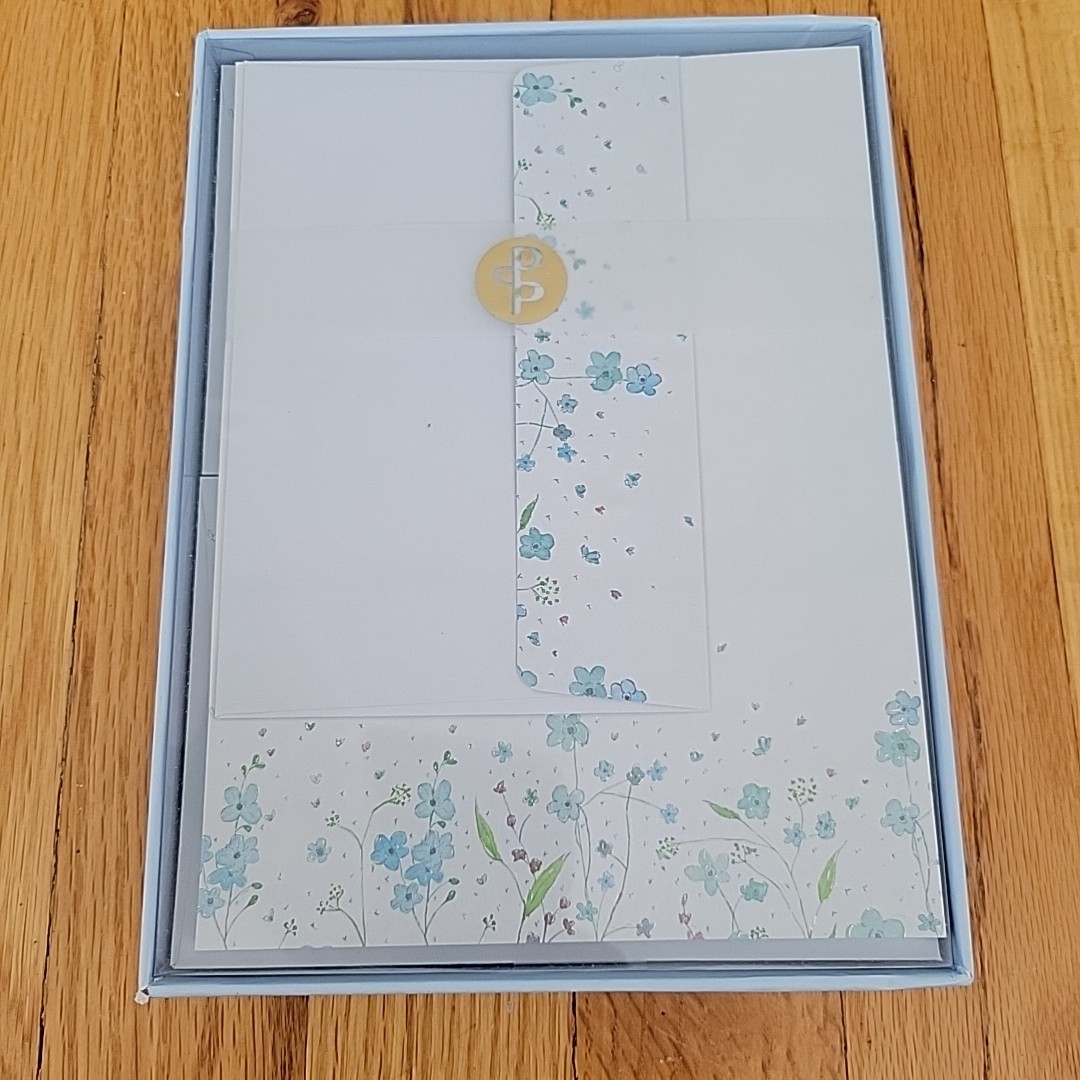 2008 Boxed Stationery Blue Flowers *30 Sheets & 24 Envelopes NIB *Peter Pauper