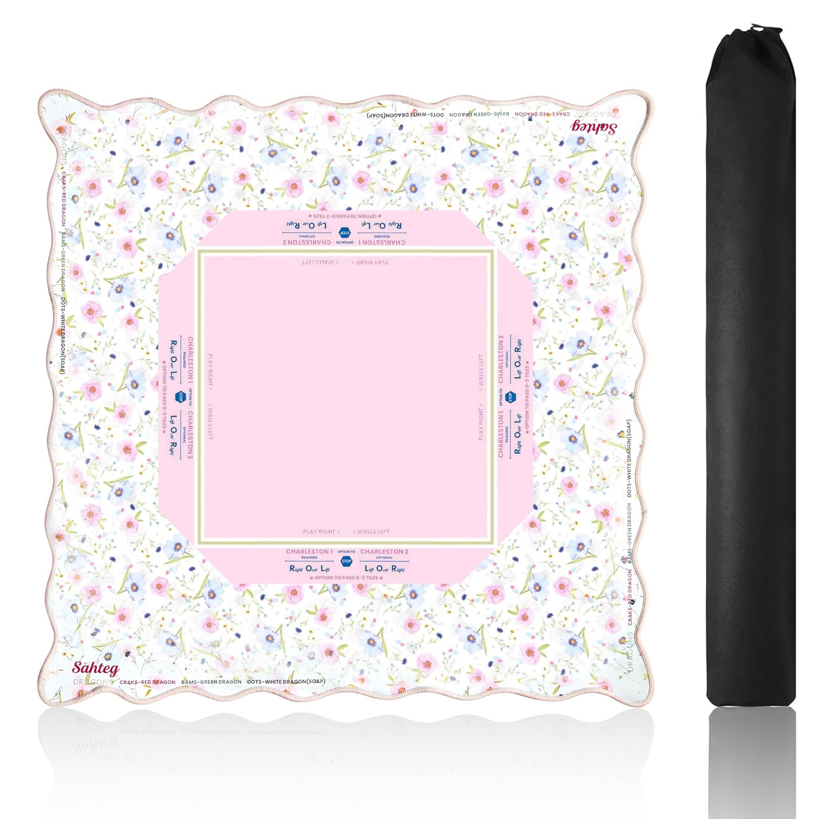 Pink Mahjong Mat 31.5” x 31.5” with Black Carrying Bag, Anti Slip and Noise R...