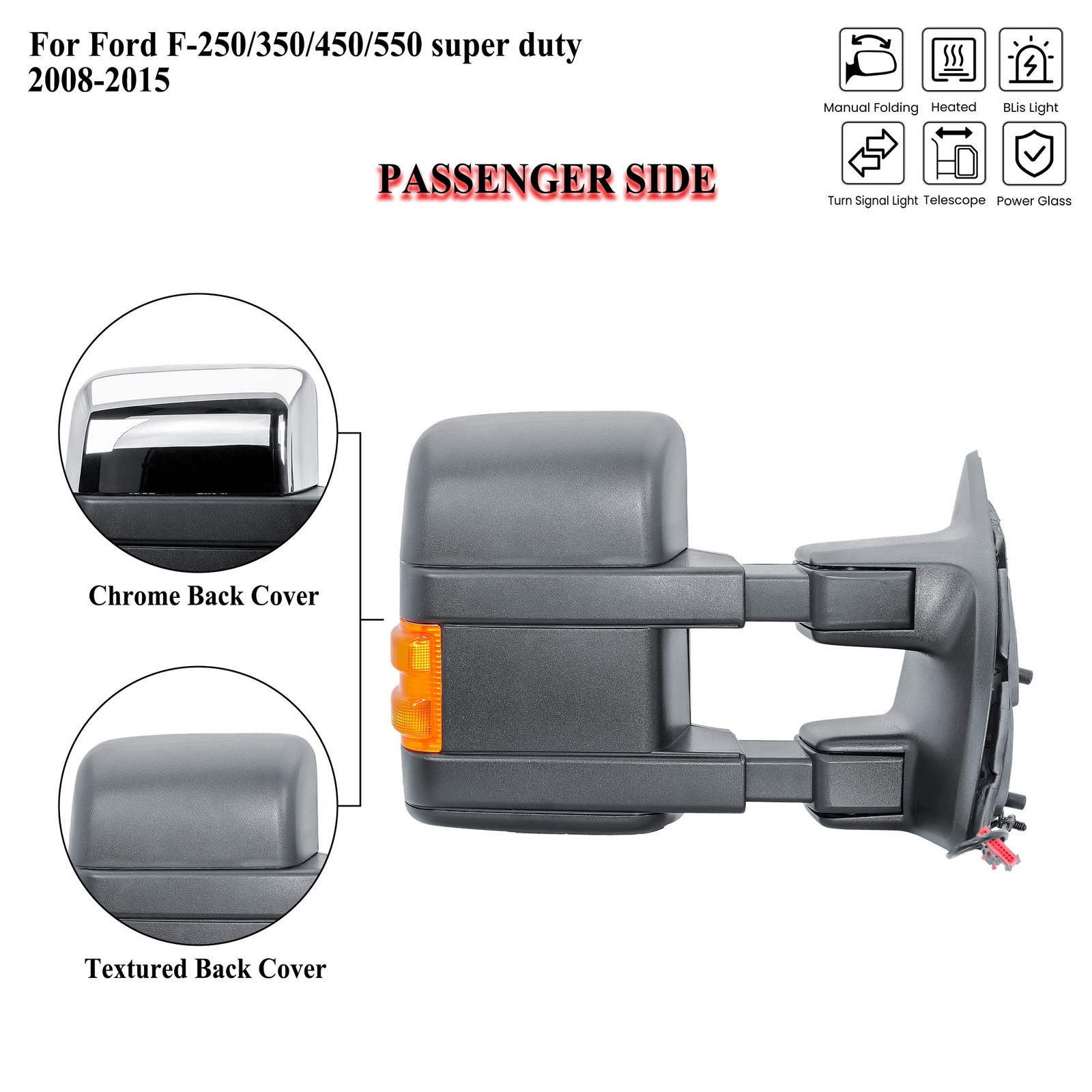 Passenger Right Side Tow Mirror Power And Heat For 09-16 Ford F-250 350 450 550