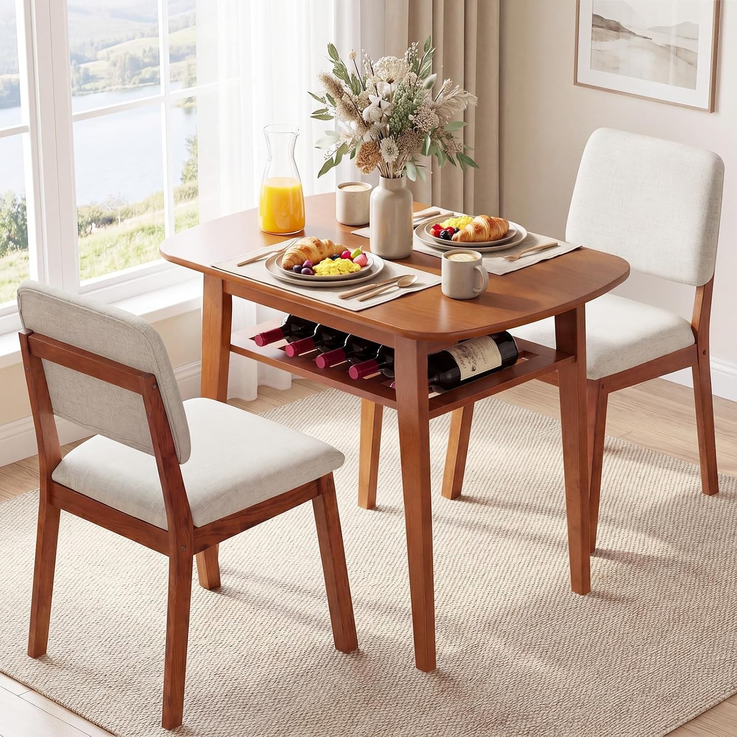 Dining Table Set 2 Space Saving Kitchen Table & Chairs Set w/Rubber Wood Frame