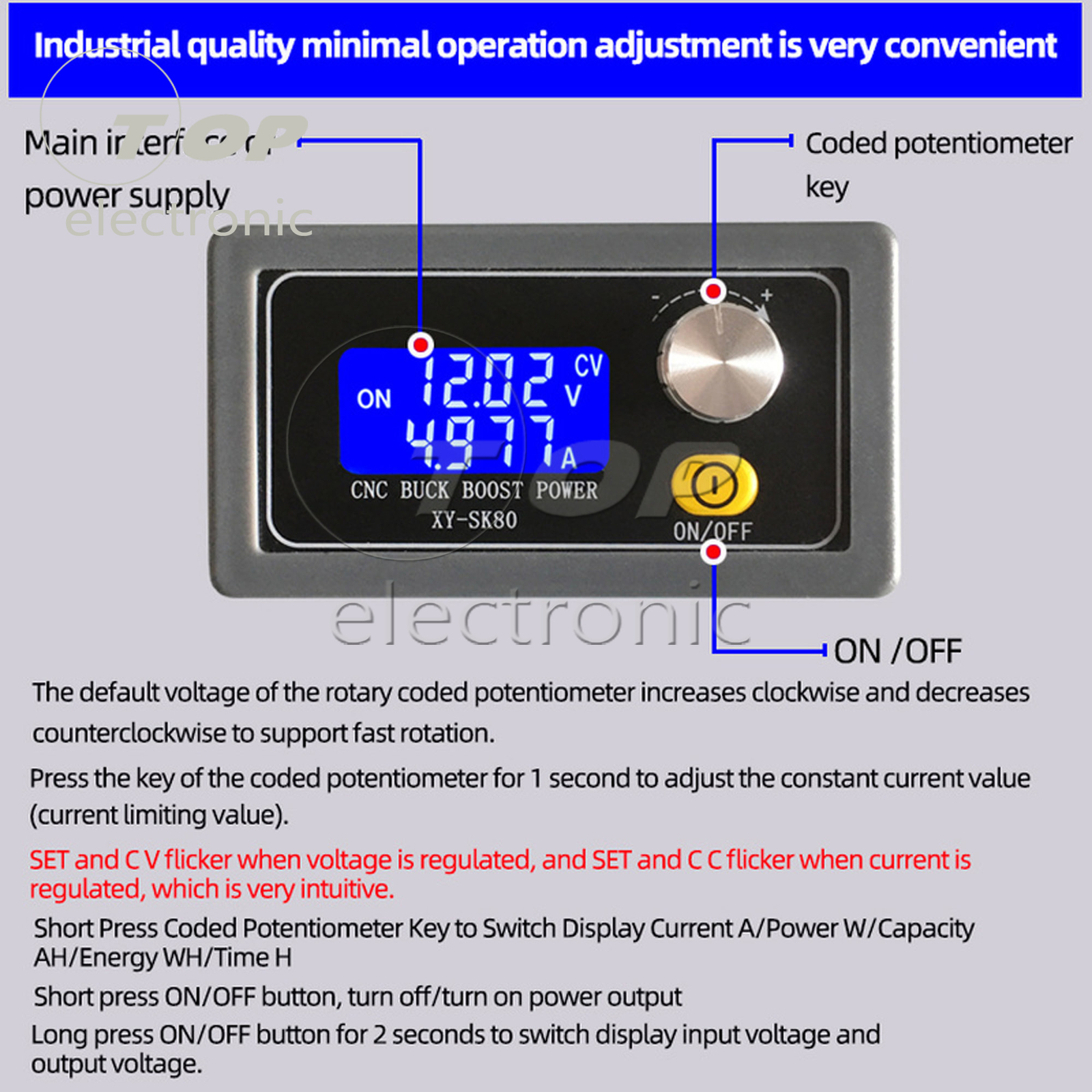 DC-DC Buck Boost Converter 5A Power Module Adjustable Regulated Power Supply