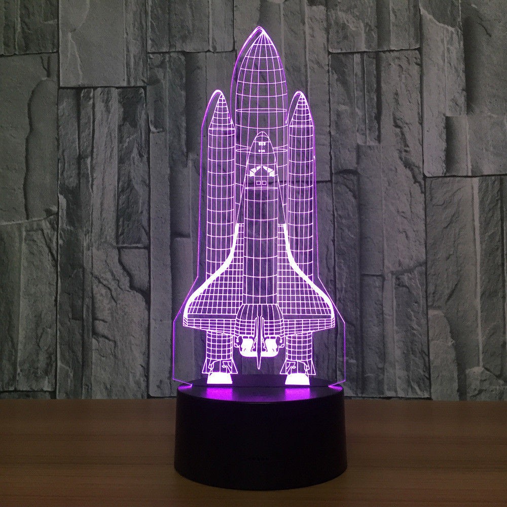3D Space Rocket Night Light 7-Color Changing LED Table Lamp W/ Remote Control D