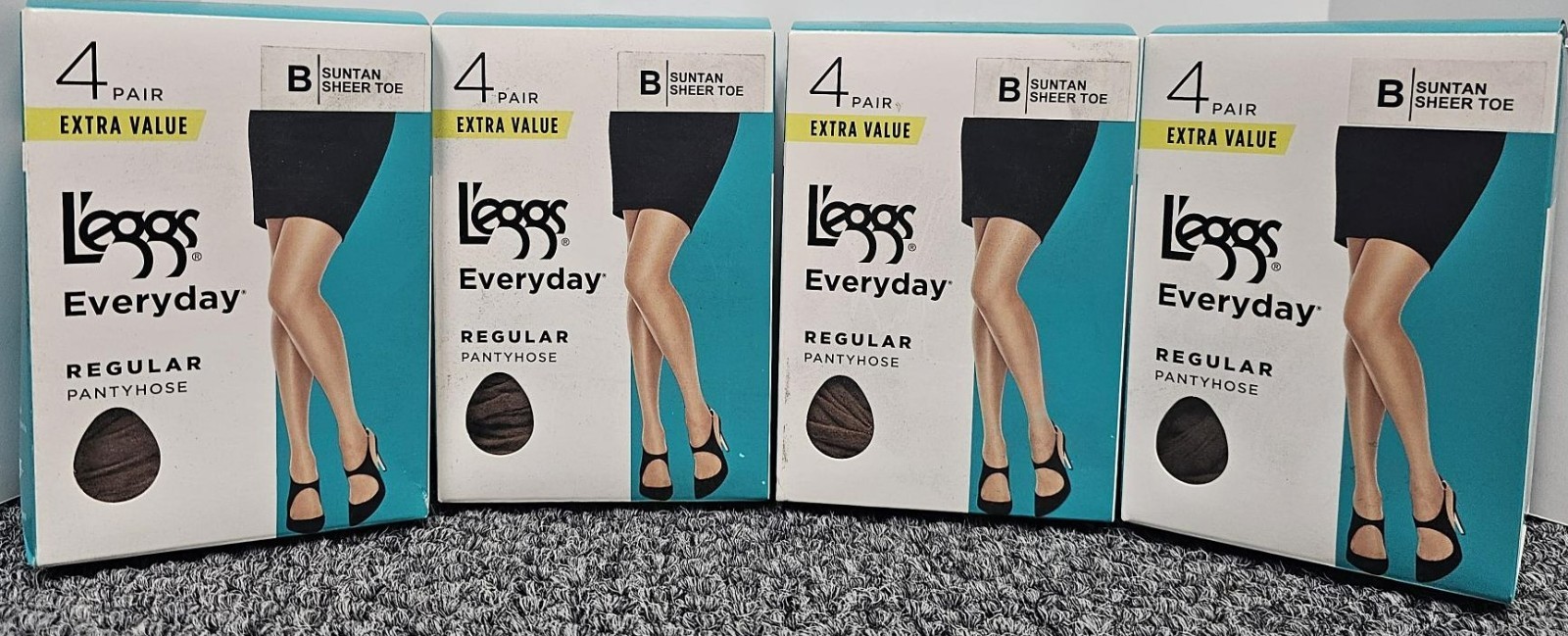 4 X L'eggs Everyday Regular Pantyhose Size B SUNTAN Sheer Toe 4 pr/ box-16 total