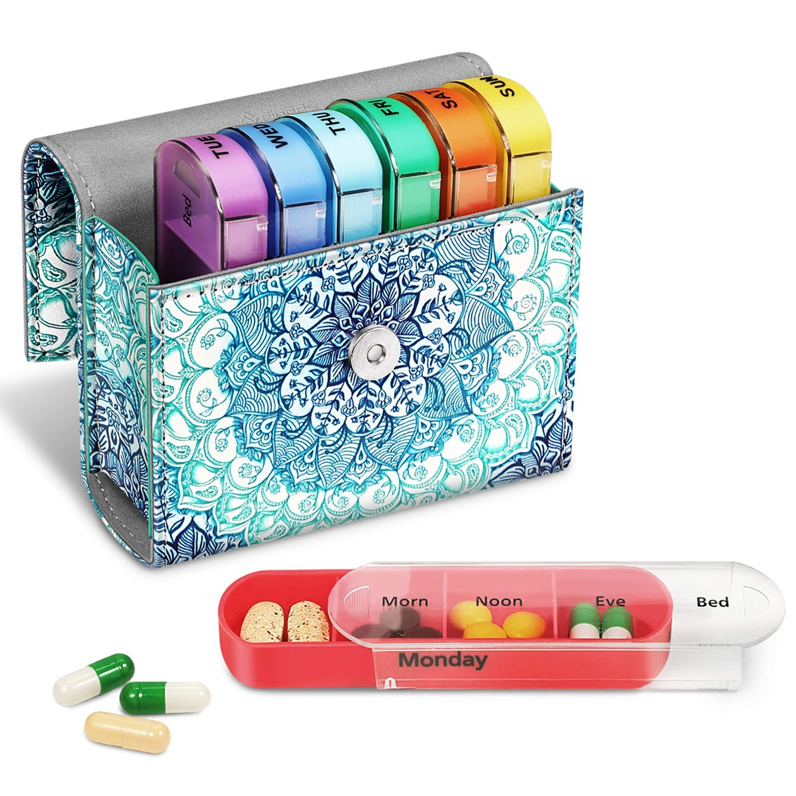 FINPAC Weekly Pill Organizers 4 Times 7 Count (Pack of 1), Emerald Illusions