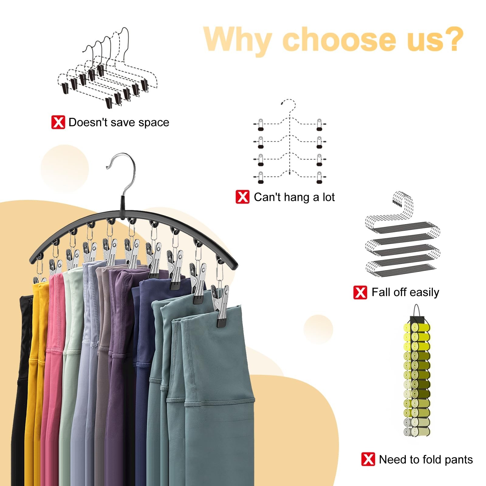 Legging Organizer for Closet, Metal Yoga Pants Hangers 2 Pack w/10 Clips Hold...