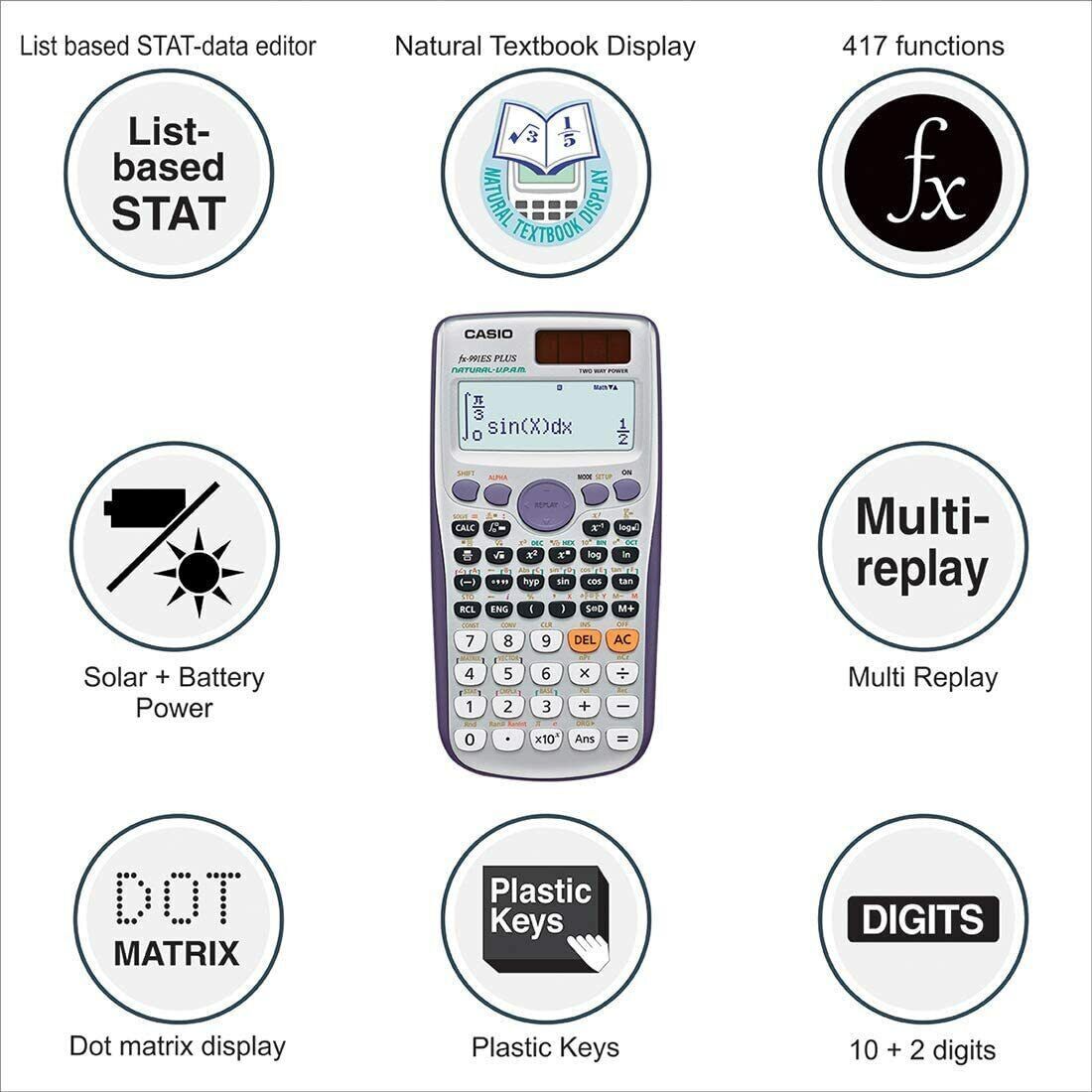 CASIO FX-991ES Plus Functional Scientific 10+2Digit Calculator Student Engineer