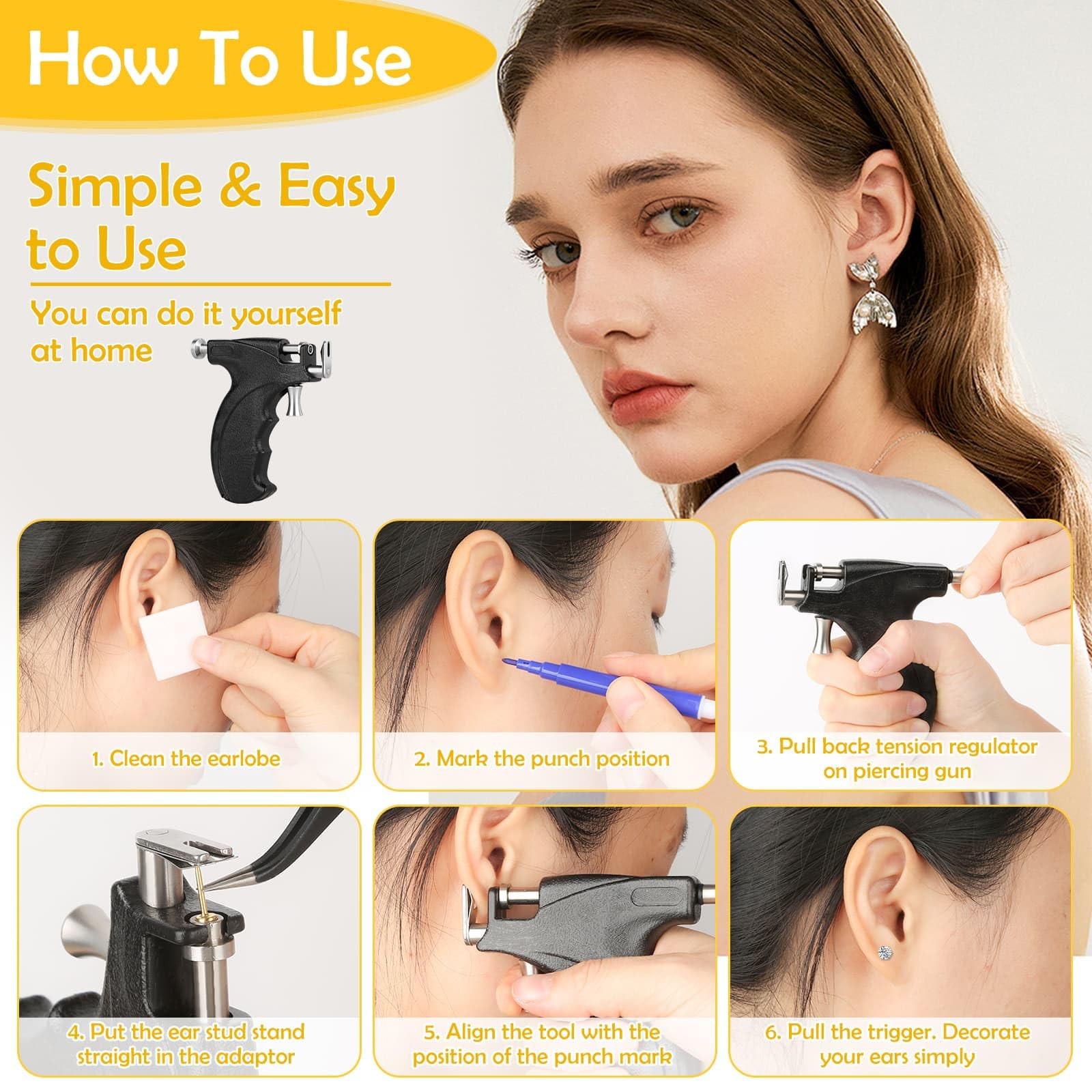 Professional Ear Piercing Gun, Reusable Ear Piercing Machine with Stainless Stee