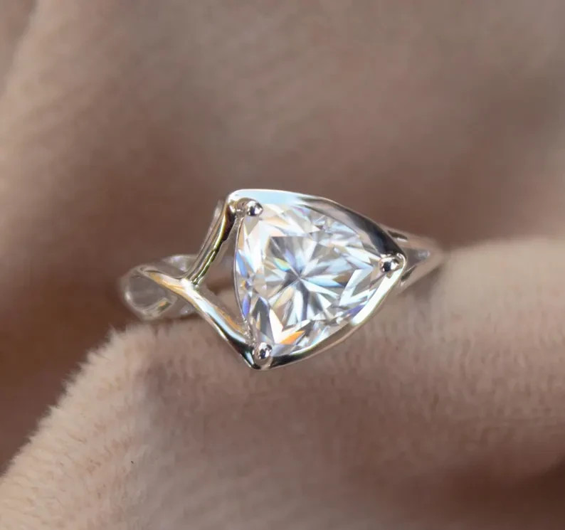 2 Ct Trillion Cut Lab-Created Diamond Ring 925 Sterling Silver Gift For Her