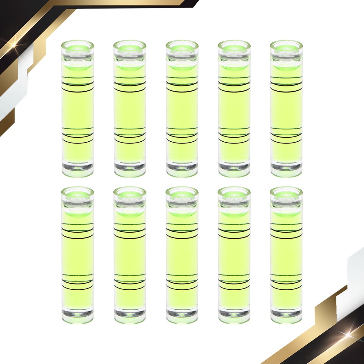 10pcs Cylindrical Bubble Level 9.5mm x 40mm Mini Bullseye Spirit Levels Green