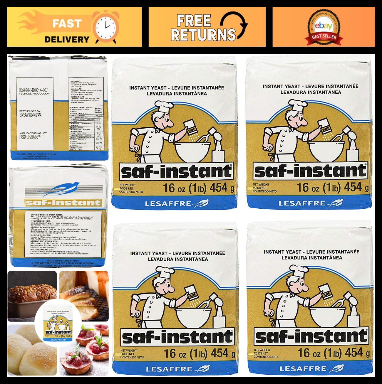 Instant Yeast 4 lb - Fast-Rising Baking Yeast for Bread, Pizza & Pastries