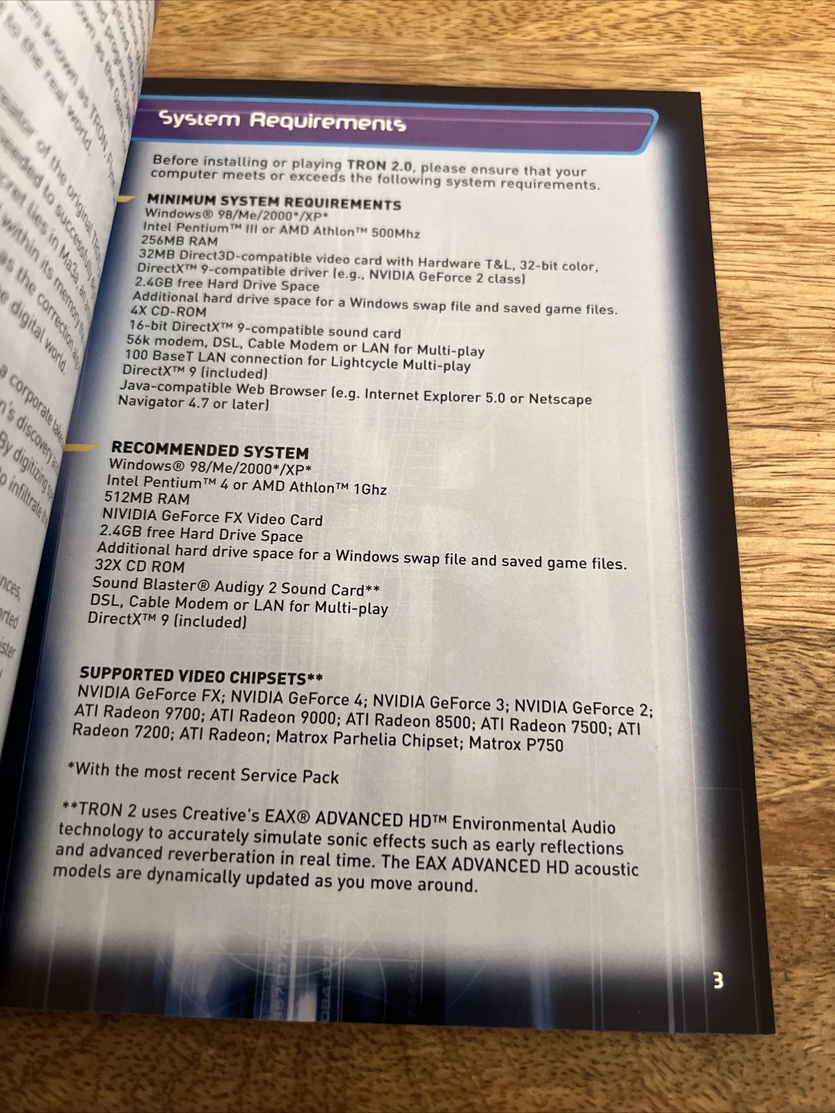TRON 2.0 Video Game Instructions Manual Guide Thin Book