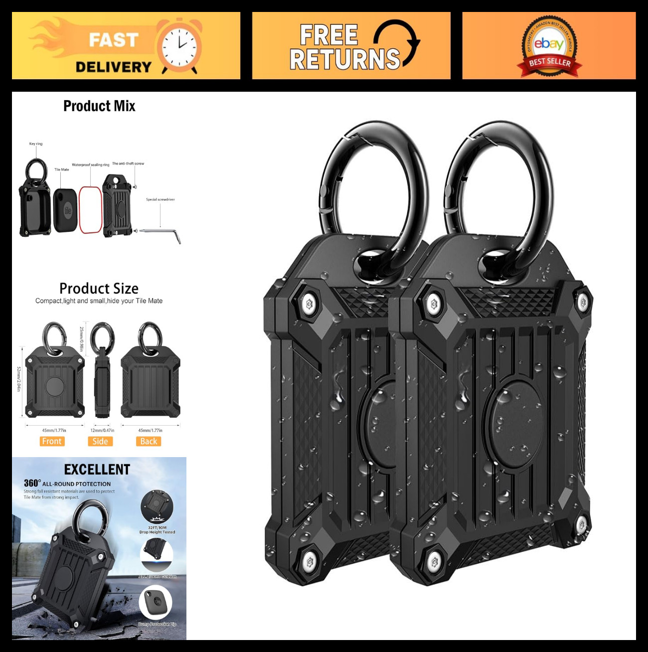 Anti-Scratch Waterproof Tracker Cover with Keychain for Tile Mate, Keys, Bags, P