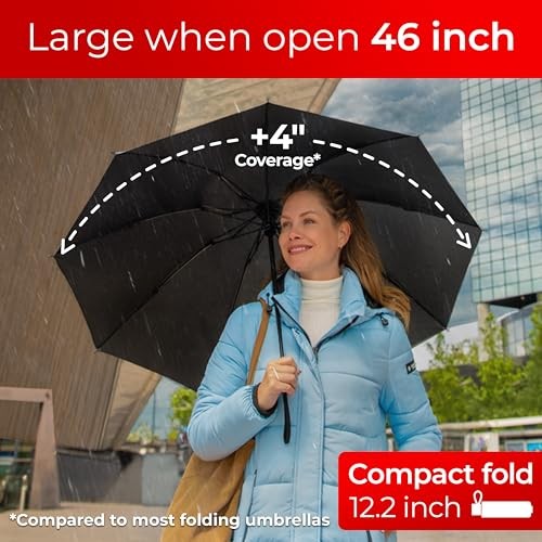 Reverse Folding Windproof Umbrella, Large 46", Strong & Light | A. Black