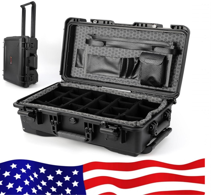 ⚡Heavy Duty Waterproof Camera Dry Box with Wheels, 22" x 14" x 9" Dustproof & Im