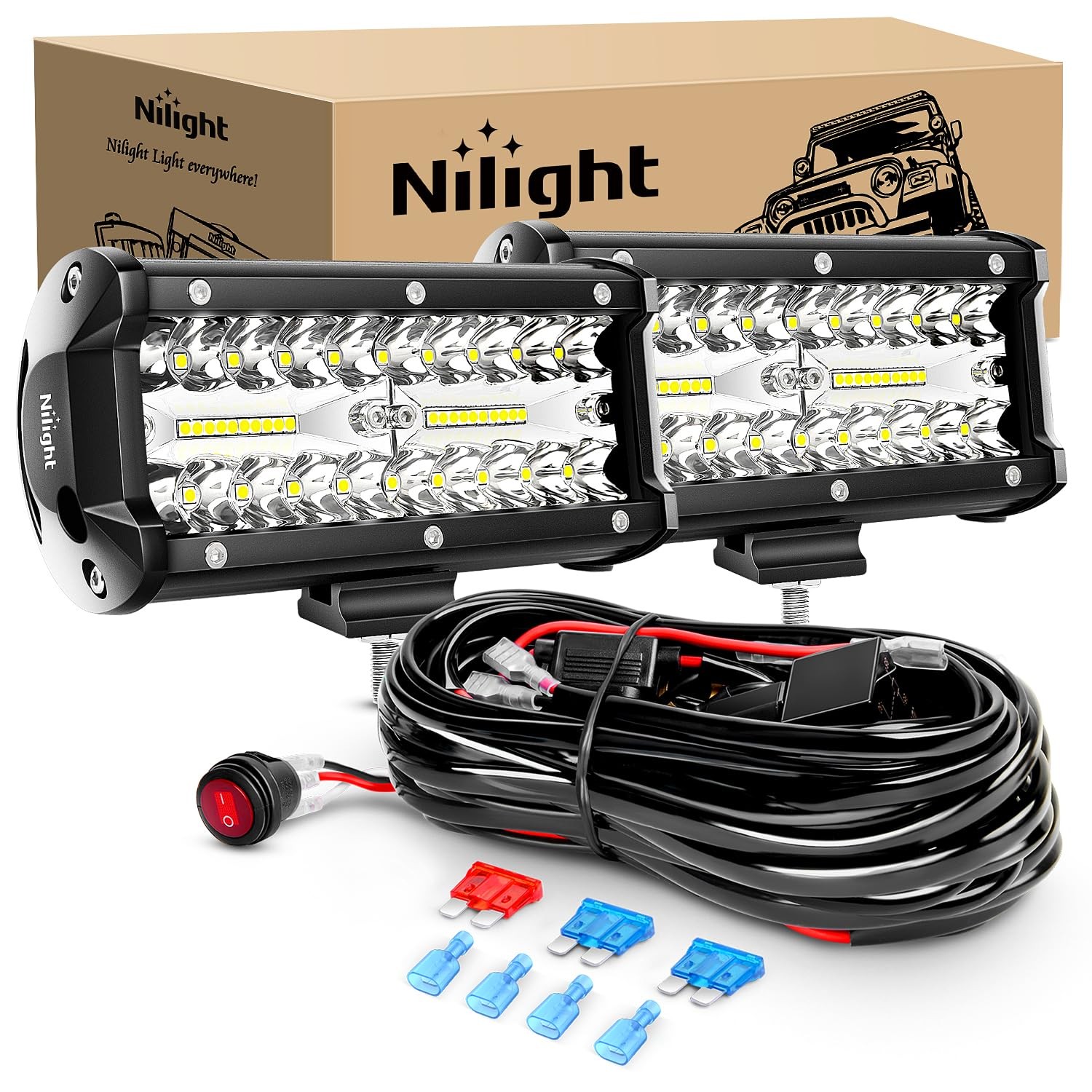 Nilight ZH303 2PCS 6.5 Inch 120W Spot & 6.5Inch Lights +Wiring Kit, White