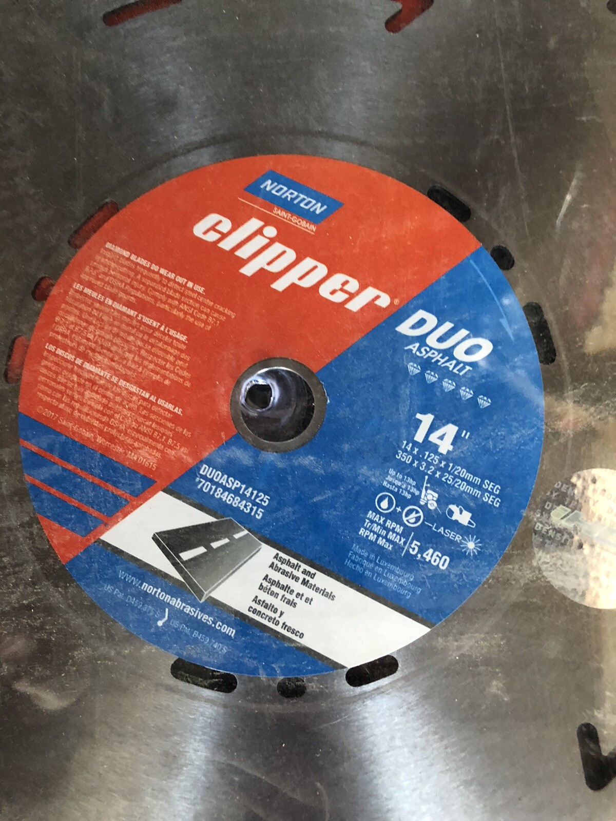 Asphalt  Diamond Blade Norton 70184684315 Clipper Duo 14X.125 X 1"/20MM DUO