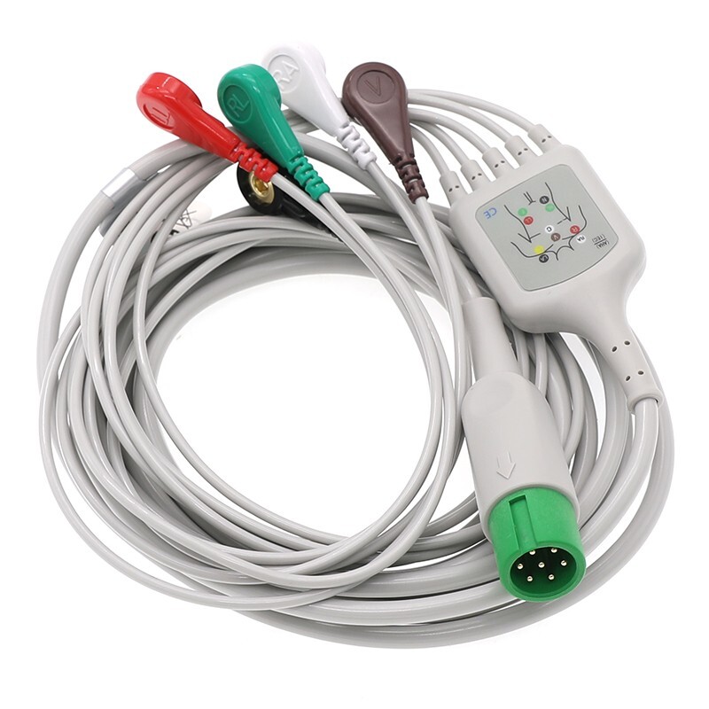 7pin Direct-Connect ECG Patient Cable 5-Leads Snap Compatible with Contec