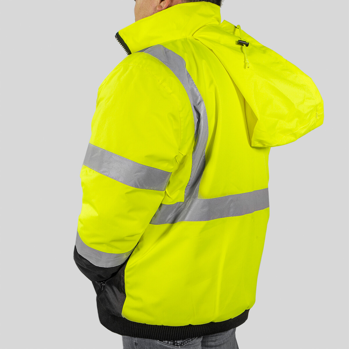 Hi-Vis Class 3-Safety Jacket Neon Reflective Coat Bomber Jacket Size XL
