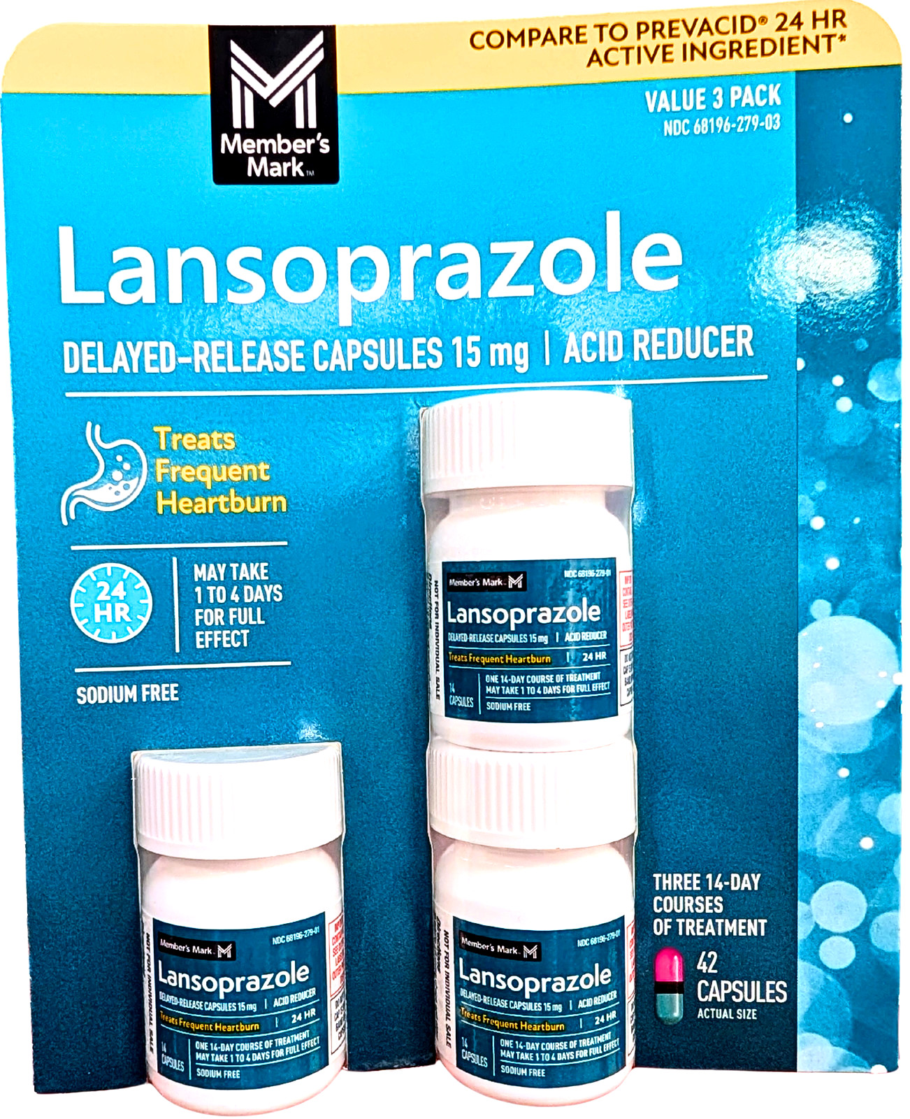 Member's Mark Lansoprazole Delayed Release Capsules 15 mg 42 Count EXP 01/28
