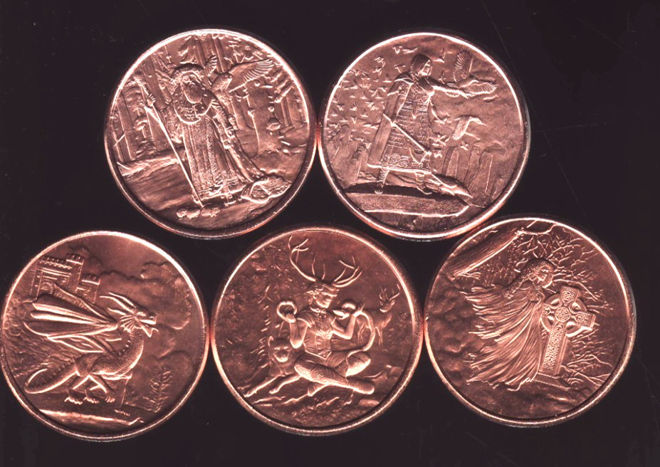 CELTIC LORE  5 coin 1 oz Copper Round SET Merlin/DRAGON/Banshee/+ 2 more  Post-C